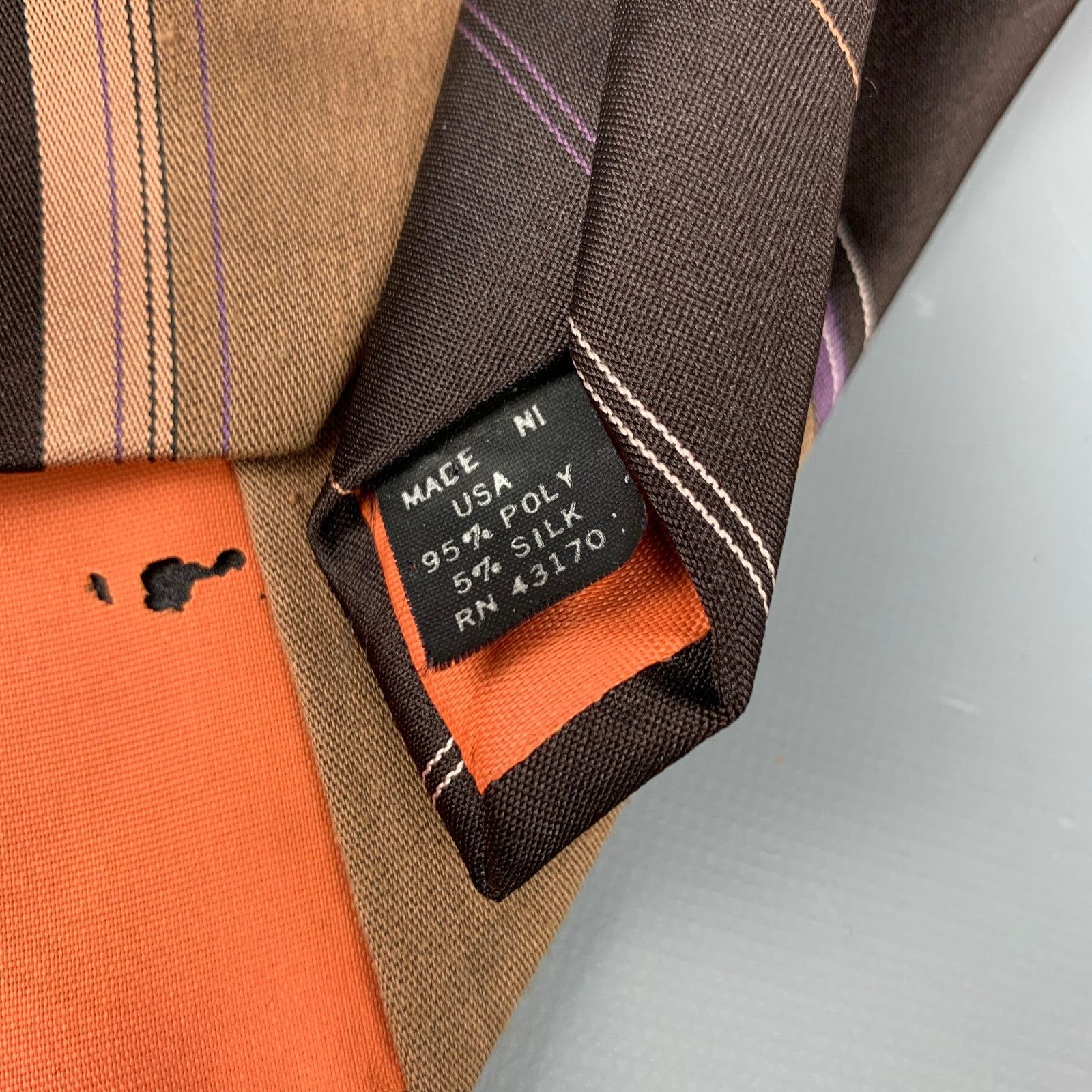 Van Heusen Dark Brown & Taupe Diagonal Stripe Polyester / Silk Tie Size ONE SIZE - 3 Thumbnail