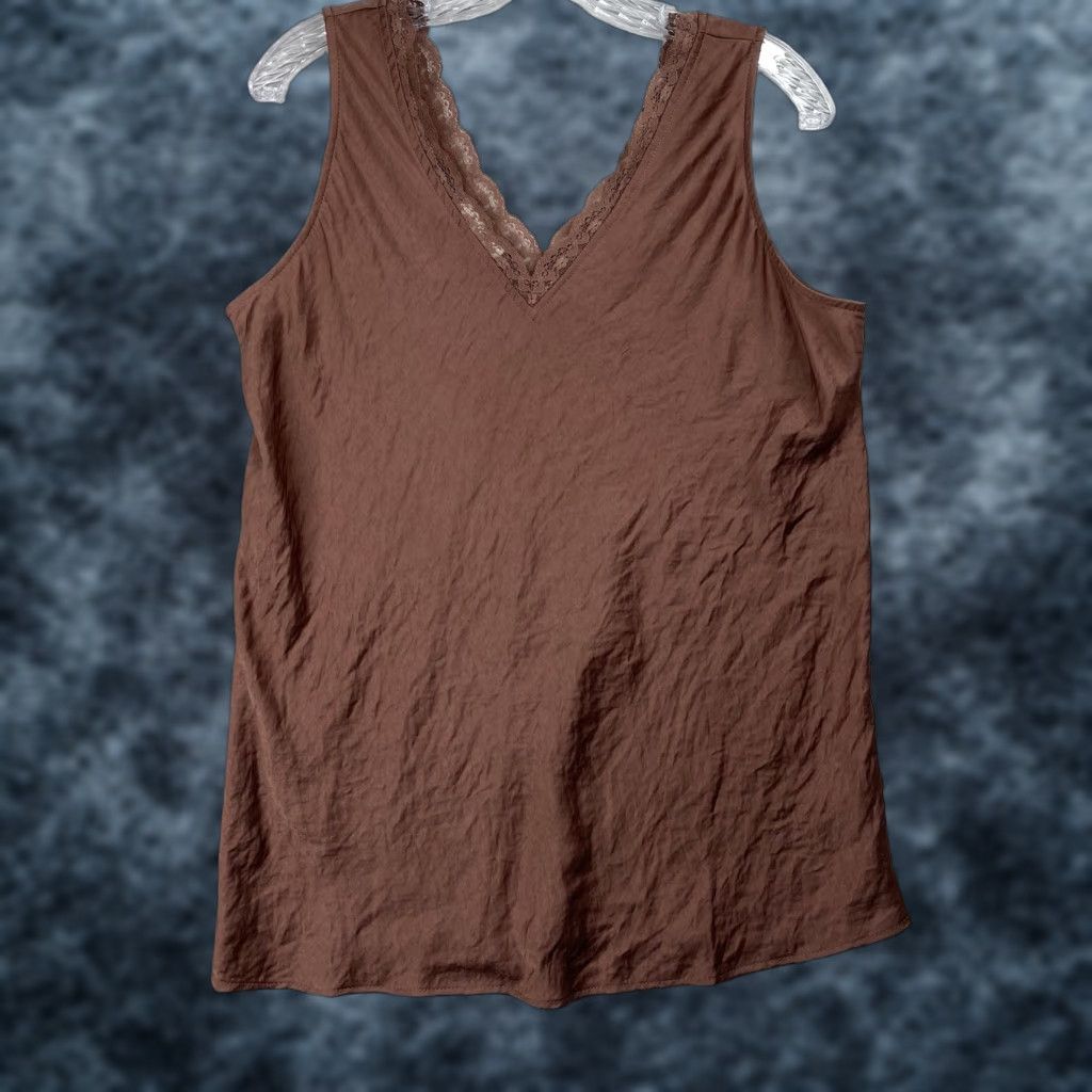 Vintage Maurices Tank Top L Brown Crinkle Lace Camisole Y2K Fairycore Grunge Vintage No N/A Size L / US 10 / IT 46 - 1 Thumbnail