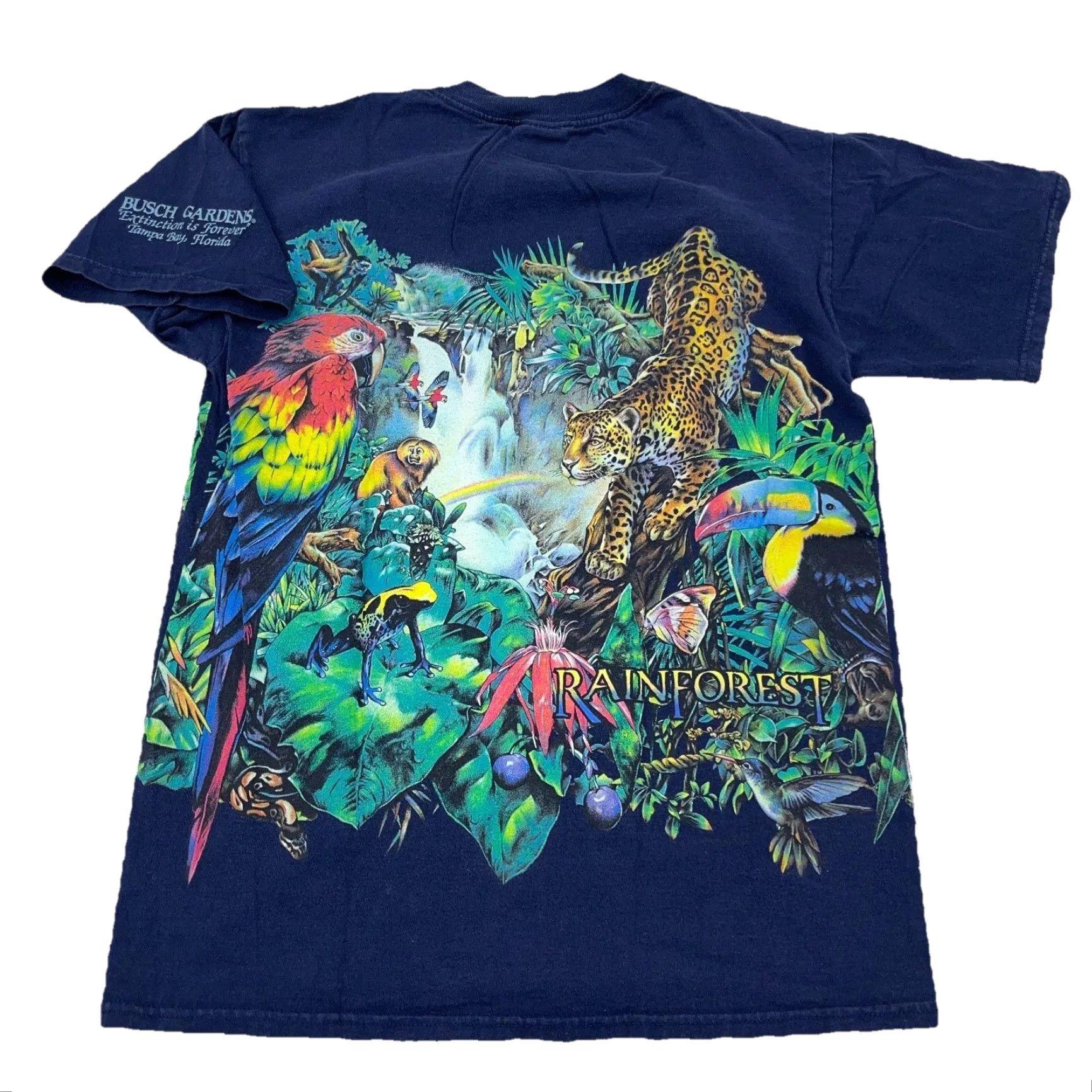 Habitat VINTAGE Habitat Busch Gardens Shirt Men M Blue Nature Rain Forest AOP All Over 80s Retro Graphic Print T-Shirt (Blue) Mens Size US M / EU 48-50 / 2 - 2 Thumbnail