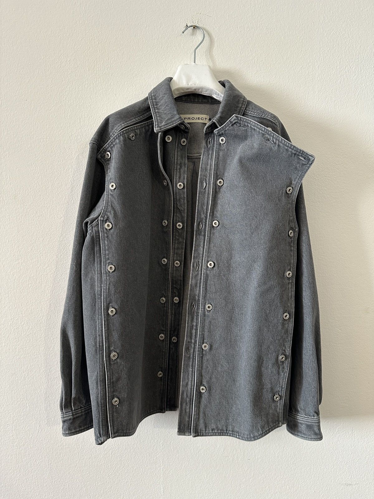 image of Yproject Y Potency Button Denim Jacket in Grey, Men's (Size Small)