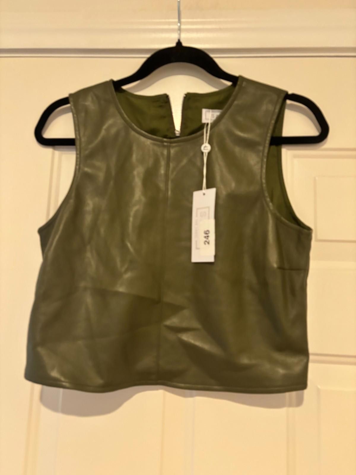 Sage Womens Sage the Label olive faux leather top sz S #194 Size S / US 4 / IT 40 - 1 Thumbnail