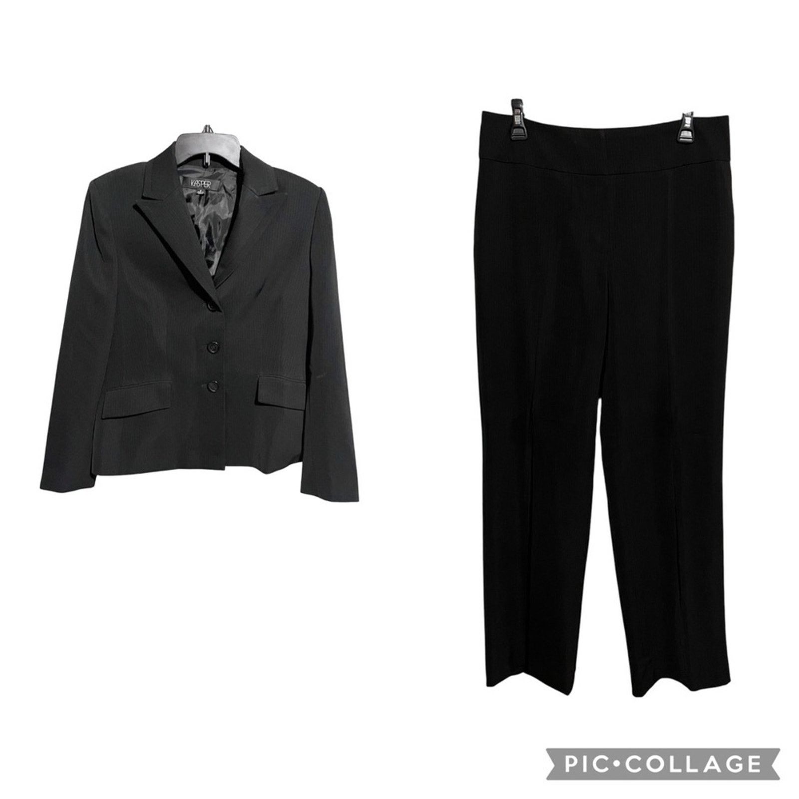 Kasper Kasper Suit Black Pinstripe Jacket 3 Button Straight Leg Size M / US 6-8 / IT 42-44 - 1 Thumbnail