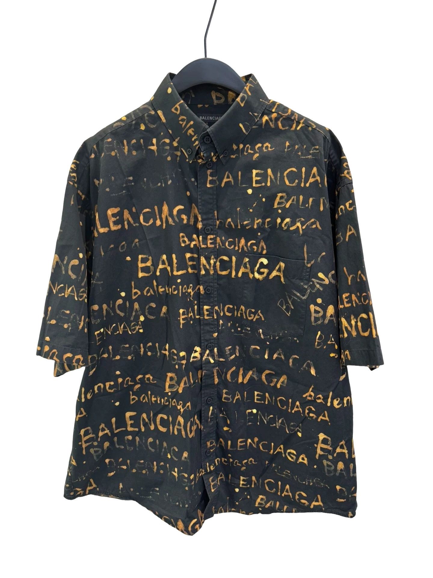 Balenciaga Balenciaga Allover Logo Print Button Up Shirt Size 37 Size US S / EU 44-46 / 1 - 1 Thumbnail