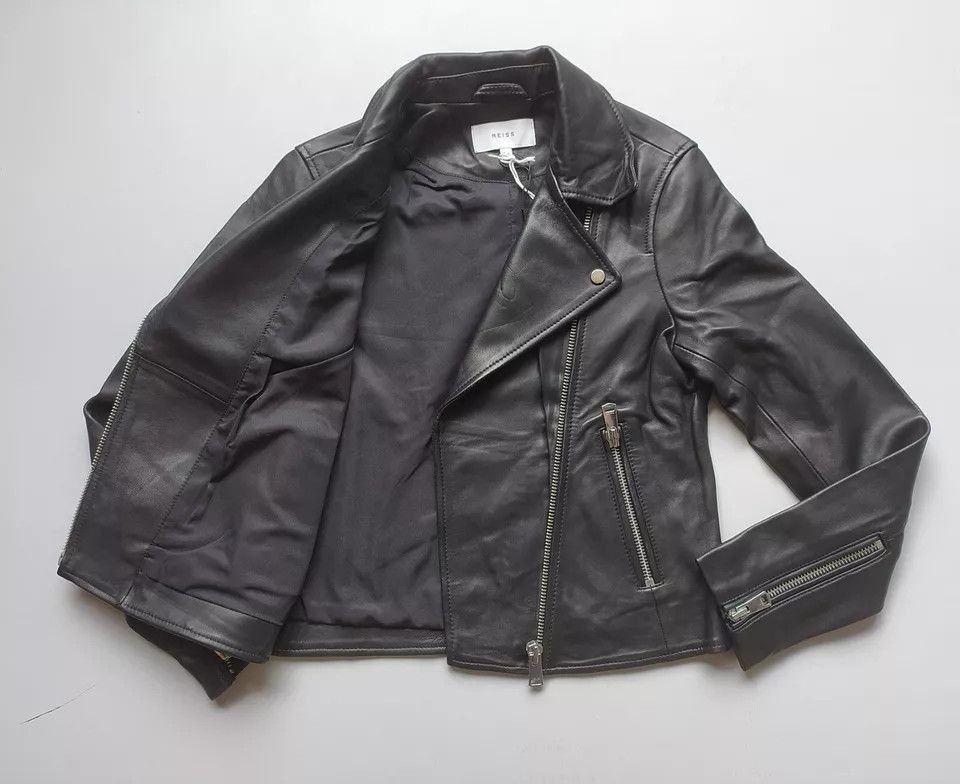 Reiss REISS Women's Geo-Soft Leather Biker Jacket IFD-0717 Size S / US 4 / IT 40 - 3 Thumbnail