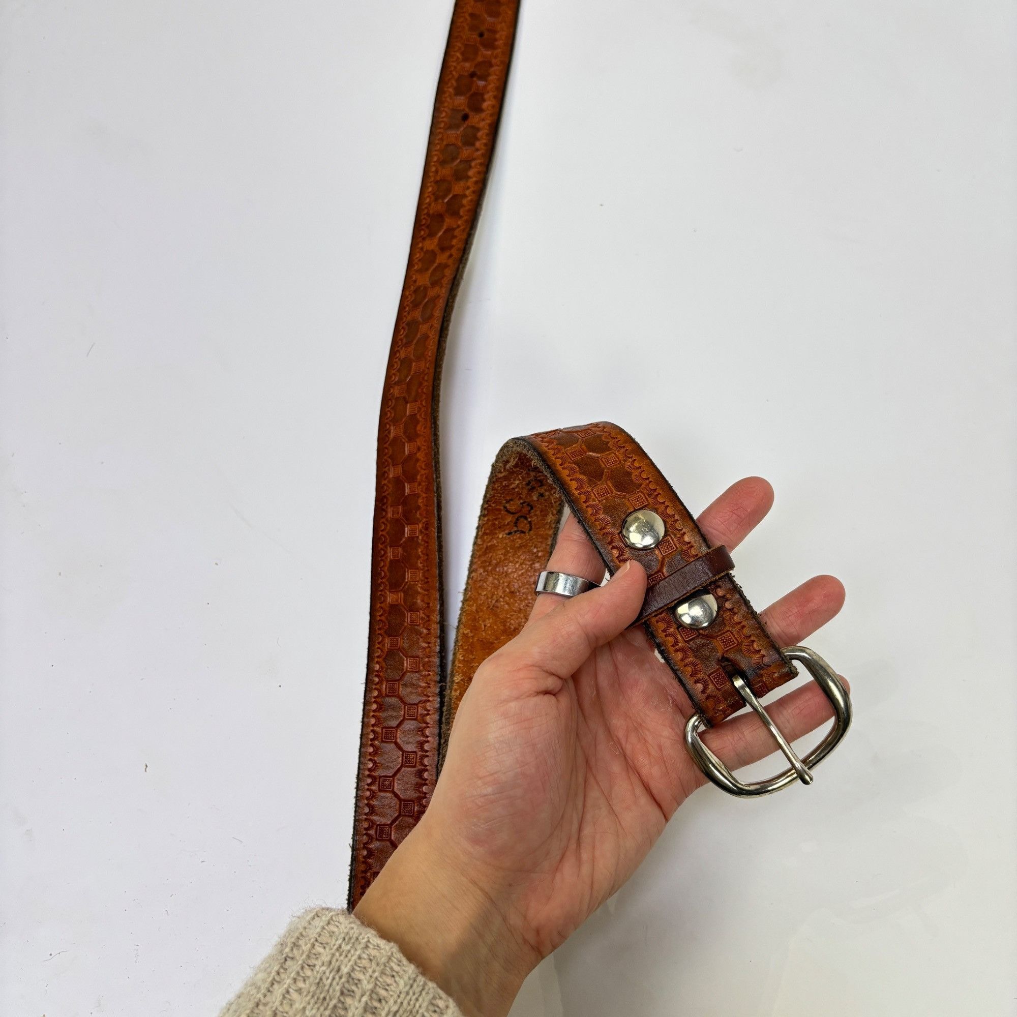 Vintage Vintage 50’s Brown Leather Patterned Belt Size ONE SIZE - 2 Thumbnail