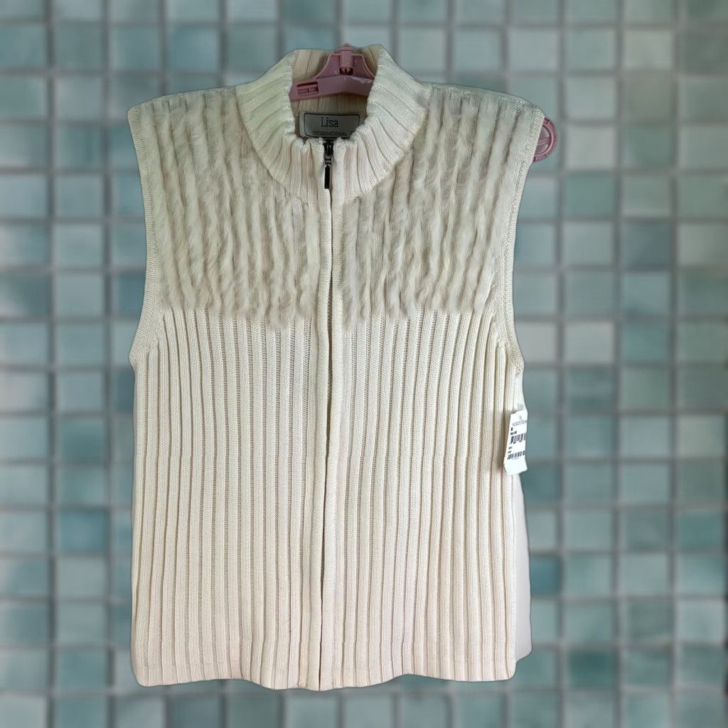 Vintage VINTAGE Lisa Int Full Zip Vest Shirt Women M Ivory Knit Striped 90s Designer Barbie Ang el Theme Mens? Wait Size M / US 6-8 / IT 42-44 - 1 Thumbnail