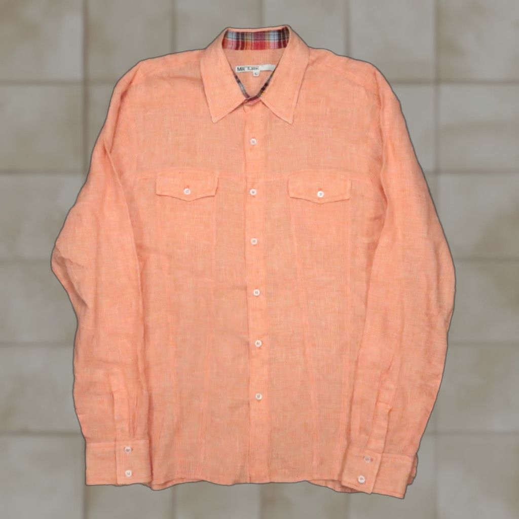 Mr Turk MR TURK Shirt Mens L Coral Orange 100% Linen Long Sleeve Button-Up Shirt Size US L / EU 52-54 / 3 - 1 Thumbnail
