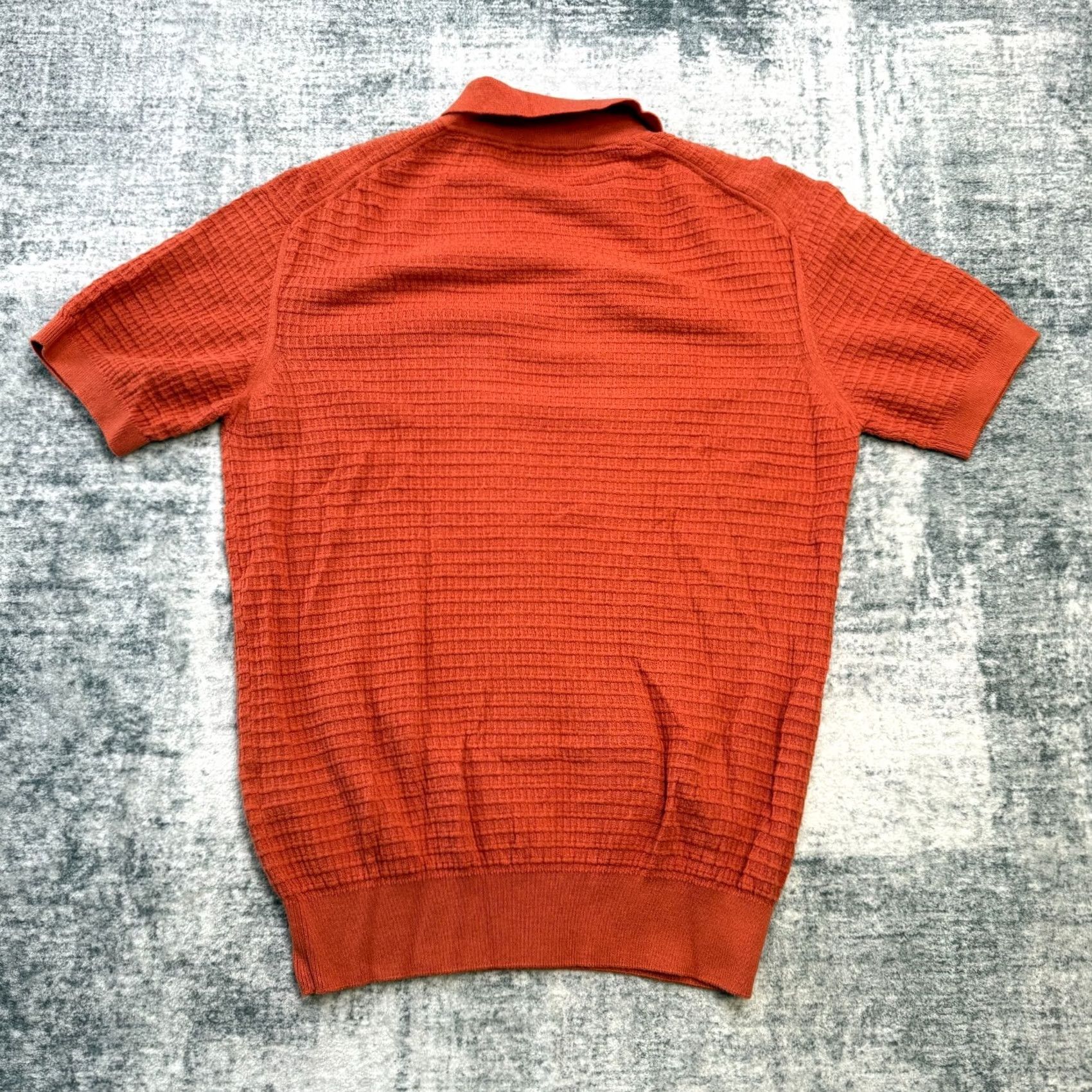 Saks Fifth Avenue Saks Fifth Avenue Polo Shirt Mens Small Orange Waffle Knit Cashmere Cotton Resort Retro Old Money Style Polo Size US S / EU 44-46 / 1 - 6 Thumbnail