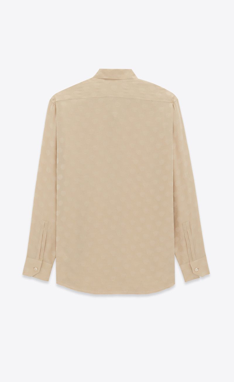 Saint Laurent Paris oc11z1225 646850 Shirt in Dotted Shiny and Matte Silk Beige Size US M / EU 48-50 / 2 - 2 Thumbnail