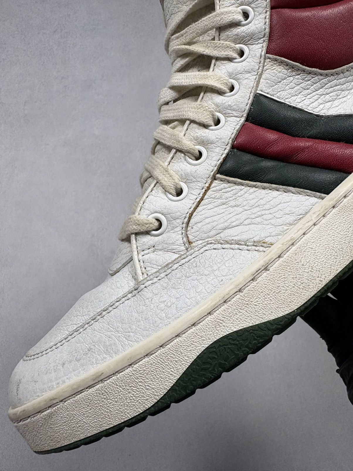 Gucci Gucci Praga Karibu Leather High Top Sneakers Web Stripe 28.5 Size US 11 / EU 44 - 7 Thumbnail