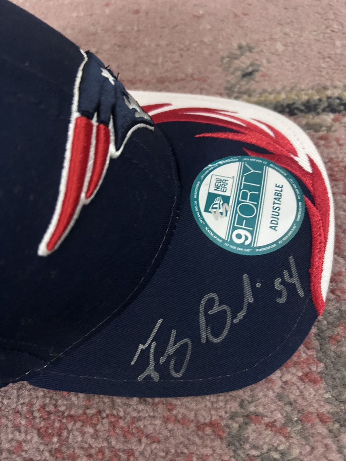 NFL New England Patriots Flame Hat Signed by Tedy Bruschi Size ONE SIZE - 7 Thumbnail