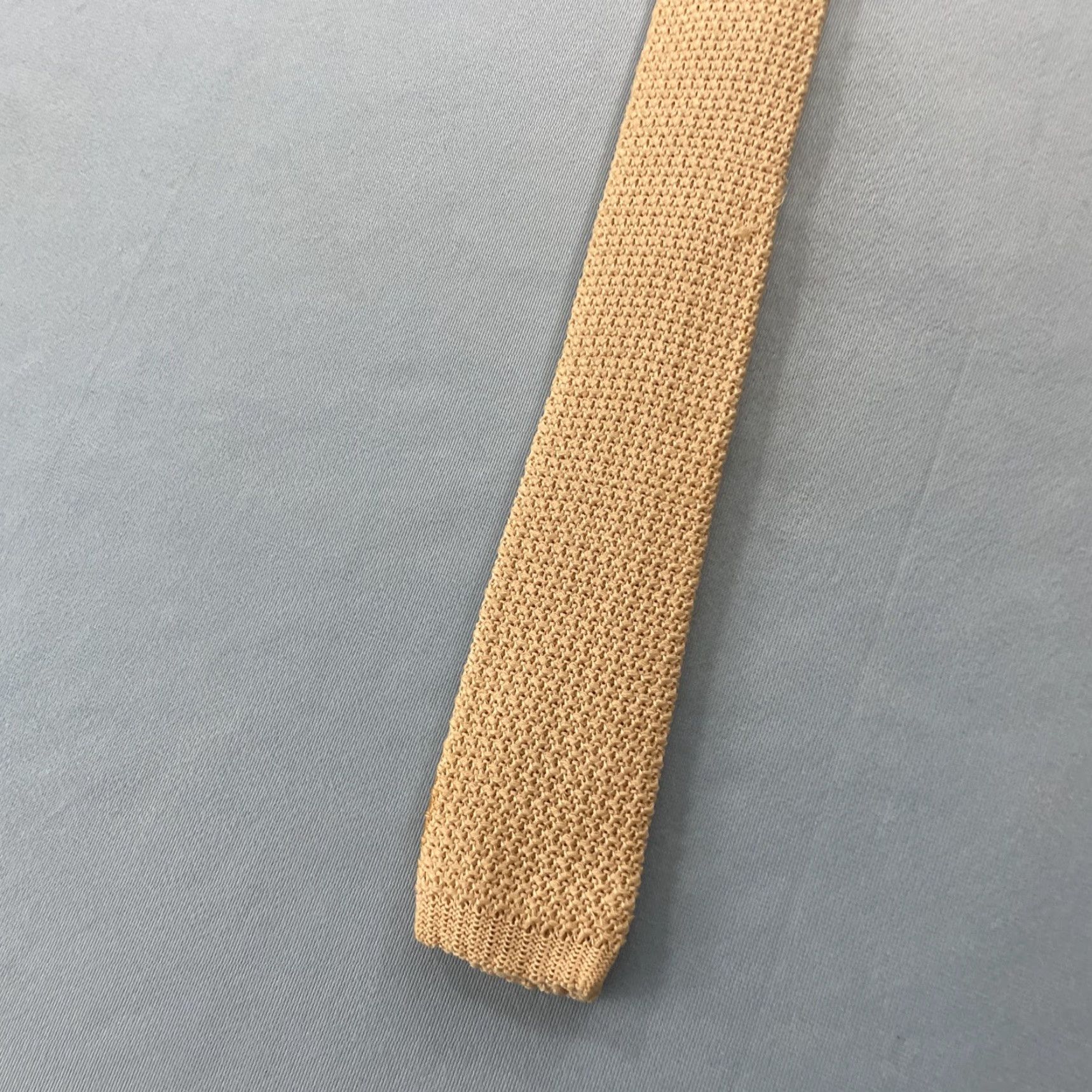 Vintage Vtg 1960 Square Tip Skinny Necktie Cream Brown 100% Cotton Knit Tie 2x52 Read Tie, Vintage, 1960s, Brown, Cream, Knit, Skinny, Men, One Size Size ONE SIZE - 3 Thumbnail