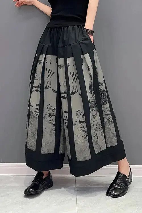 Japanese Brand Print Wide Leg Pants Woman Korea 2023 Spring New Size 32" / US 10 / IT 46 - 3 Thumbnail