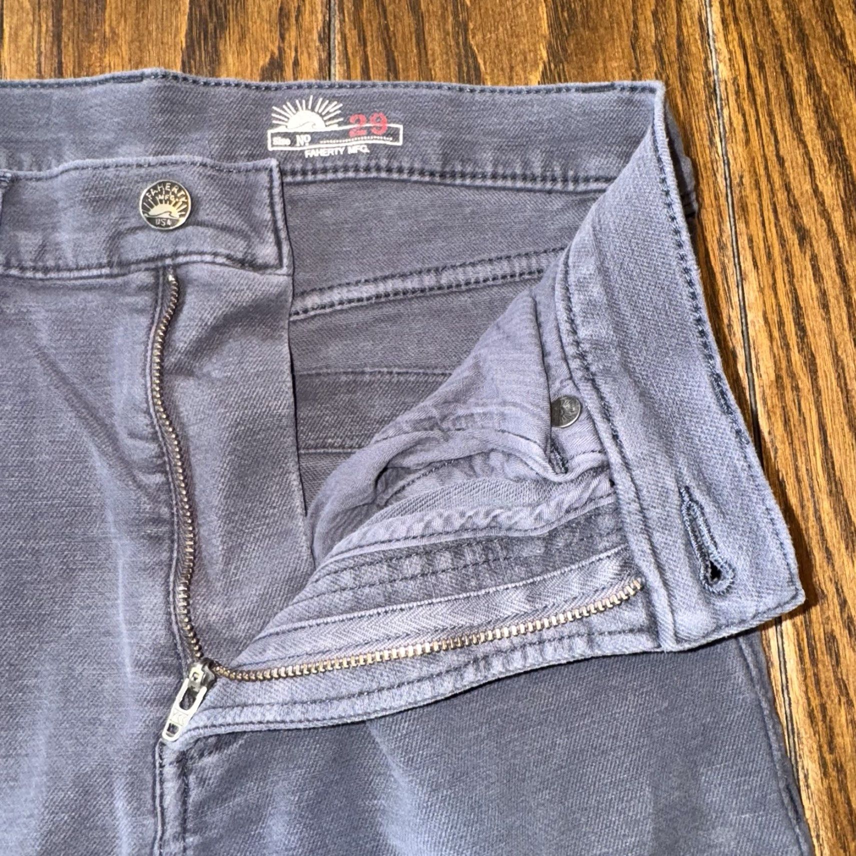 Faherty Faherty Jeans Mens 29x26 Blue Stretch Denim Straight City Regular Rise 10 26 Inseam Buttons Zip Pocket Logo Size US 29 - 4 Thumbnail