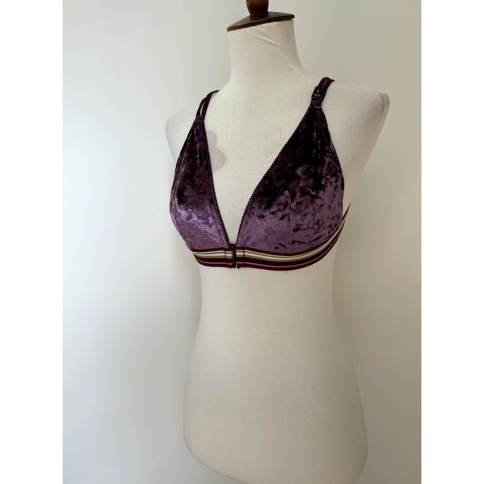 Victoria's Secret Victoria's Secret Velvet Bralette Striped Front Closure Racerback Wireless L Multicolor Shirt Womens Bra Size ONE SIZE - 2 Thumbnail