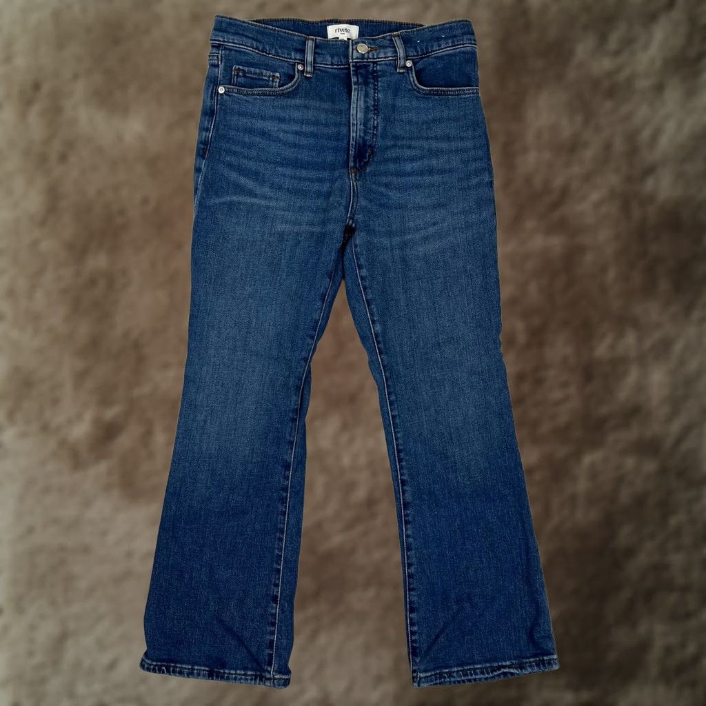 Vintage Rivete Kick Crop Jeans Womens 28 Blue Wash High Rise Cropped Stretch Denim Jeans Size 28" / US 6 / IT 42 - 1 Thumbnail