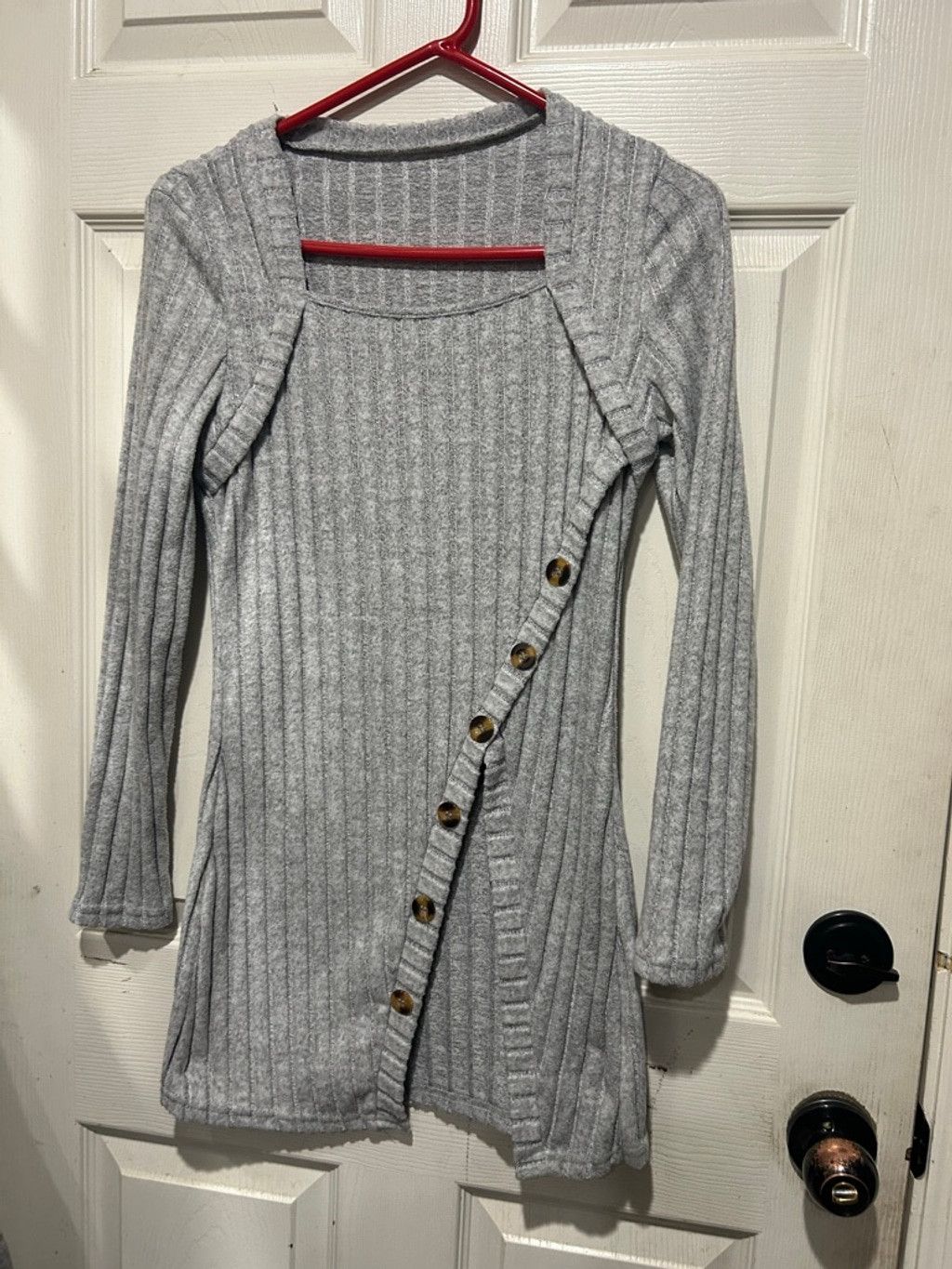 The Unbranded Brand Women's Unbranded Gray Ribbed Long Sleeve Tunic Top L Size L / US 10 / IT 46 - 2 Thumbnail