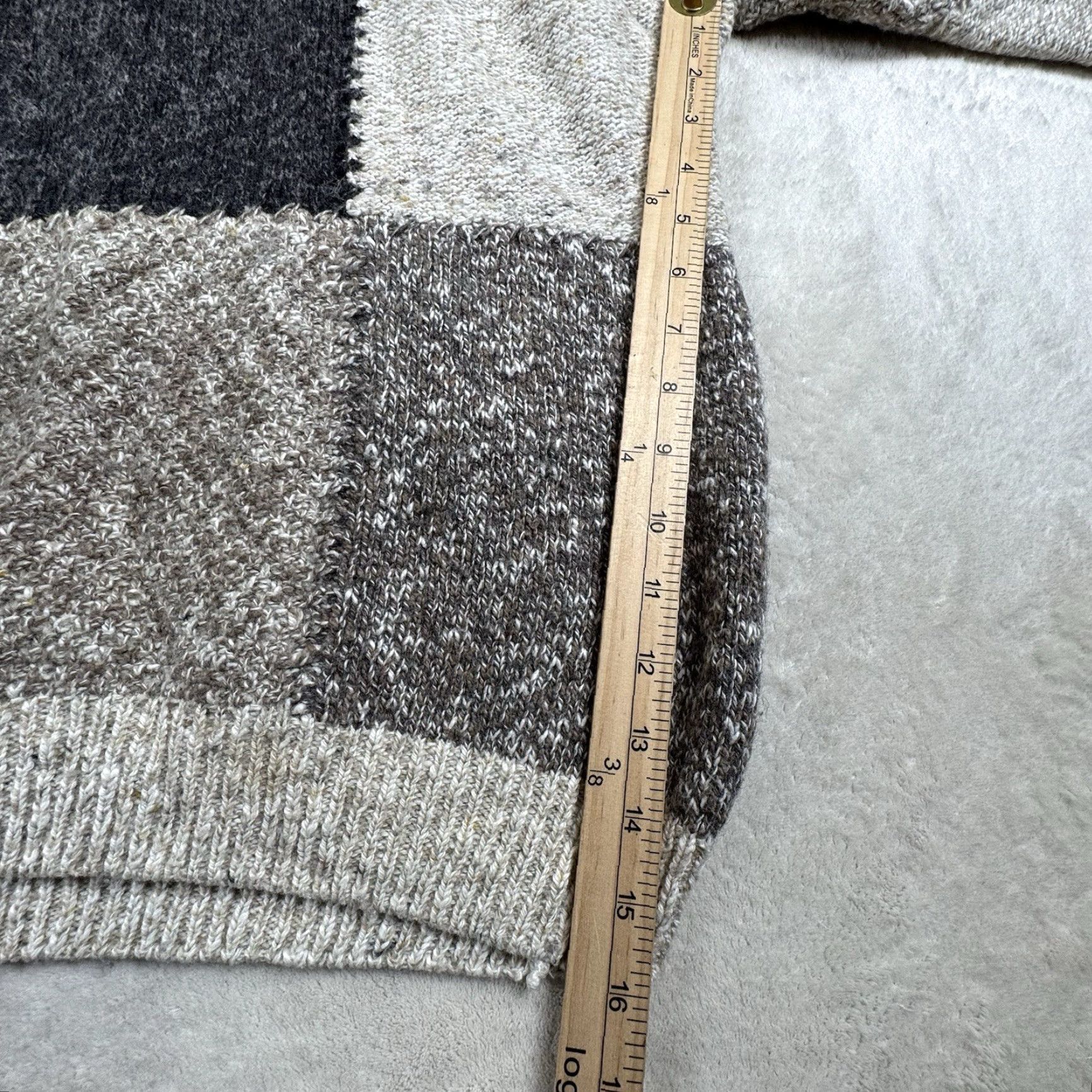 Vintage VINTAGE Old Glory Sweater Mens L Gray Patchwork Knit Wool Blend Pullover 90s Size US L / EU 52-54 / 3 - 6 Thumbnail