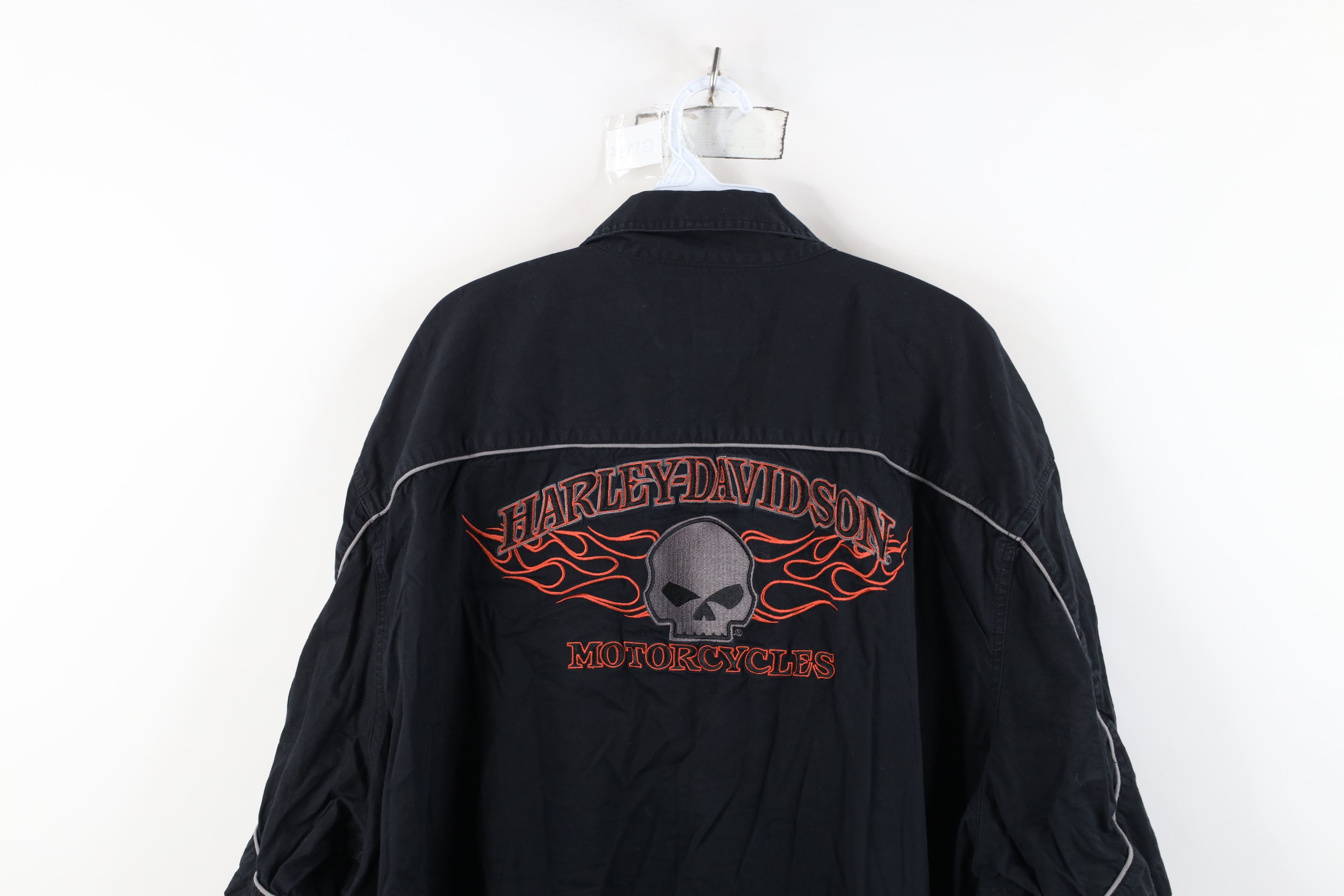 Harley Davidson Vintage Harley Davidson Spell Fire Flames Skull Button Shirt Size US XXL / EU 58 / 5 - 12 Thumbnail