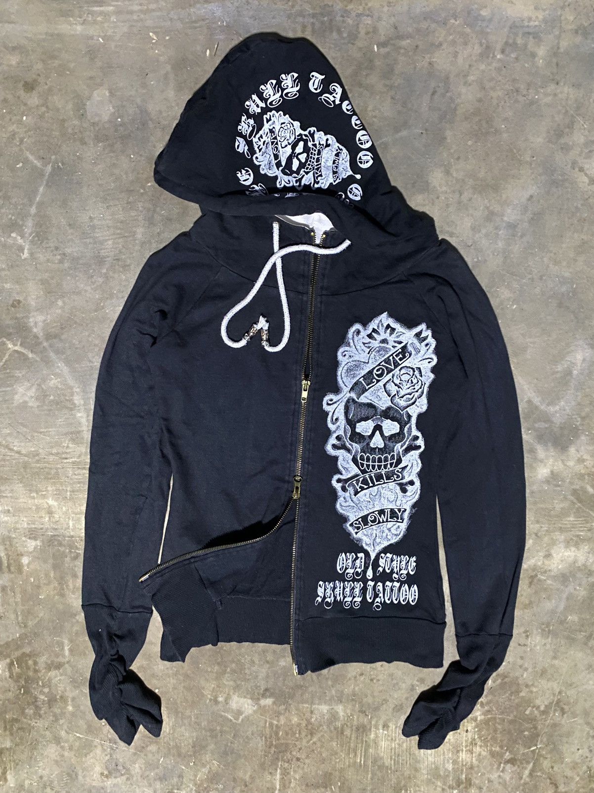 vintage d.i.a skull long zip hoodie