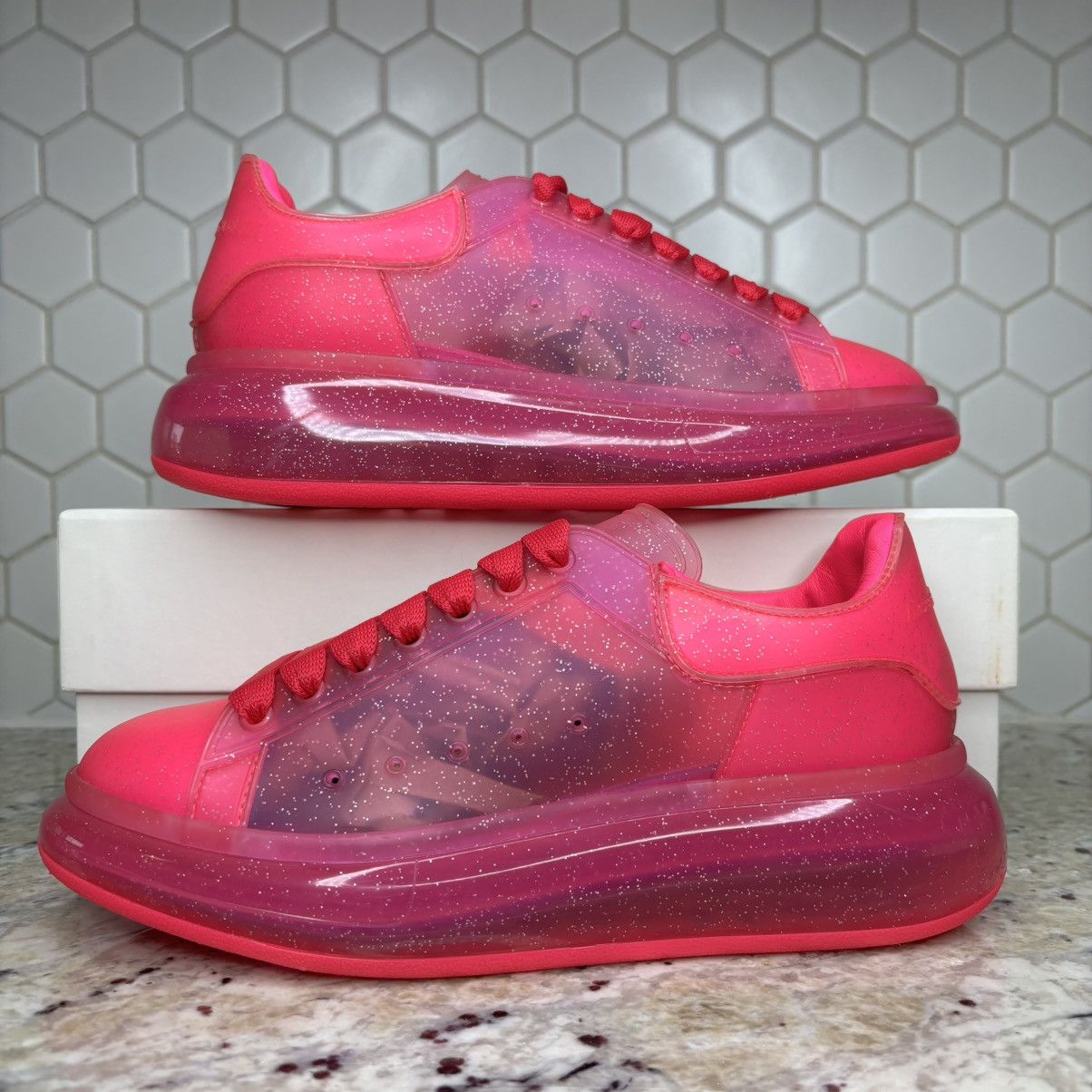 Alexander McQueen Size 6.5-Alexander McQueen Oversized Bright PinkGlitter used Size US 6.5 / EU 39-40 - 1 Thumbnail