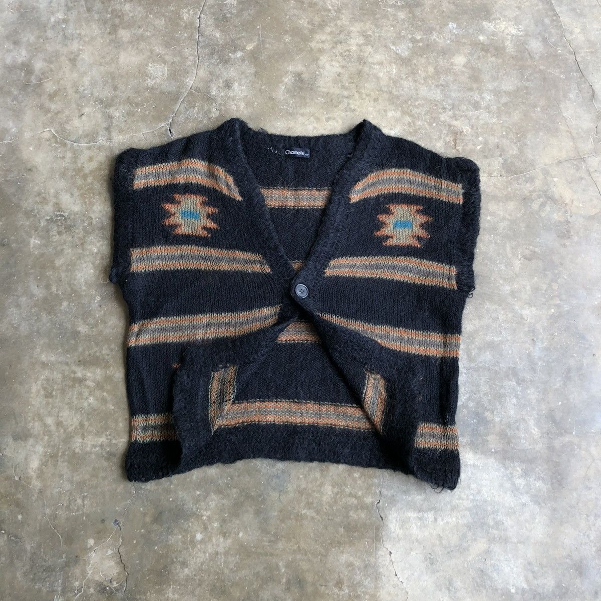 Japanese Brand 2000s Chamois Navajo Motif Mohair Wool Knit Vest Black Size US L / EU 52-54 / 3 - 5 Thumbnail