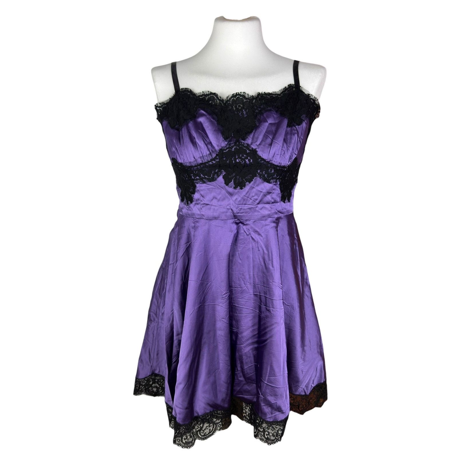 Dolce & Gabbana Dolce & Gabbana Women Purple Black Lace Detail Slip Dress 44 Size M / US 6-8 / IT 42-44 - 1 Thumbnail