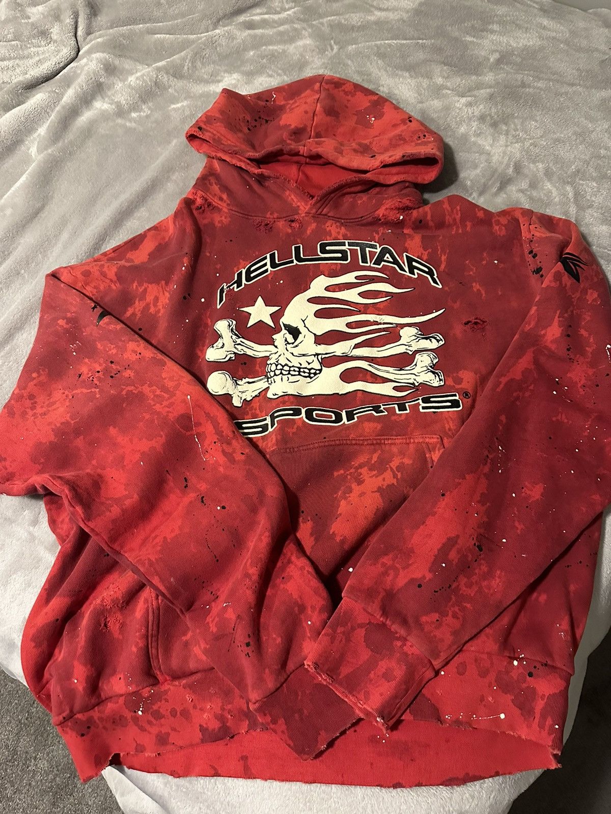 image of Hellstar Sports Tie-Dye Skull Hoodie in Red, Men's (Size XL)