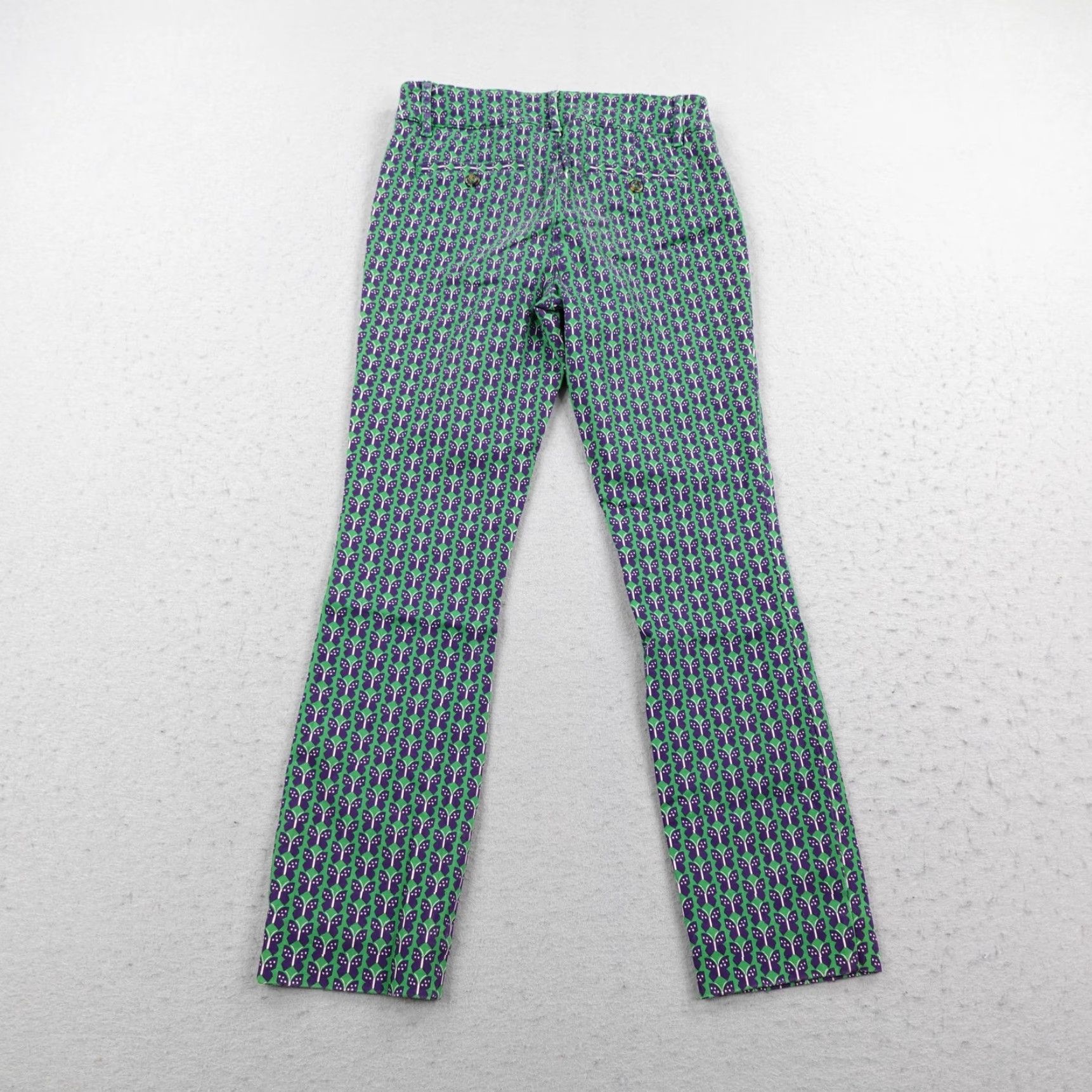 Anthropologie VINTAGE Anthropologie Pants Womens 2 Green Purple Butterfly Print Essential Slim Trouser Size 26" / US 2 / IT 38 - 4 Thumbnail