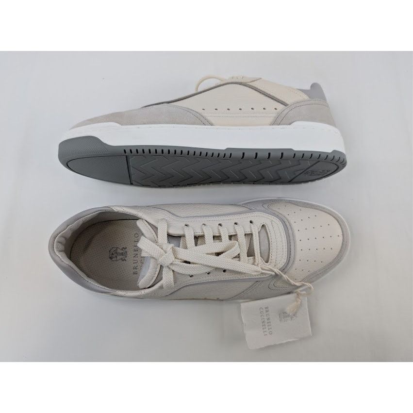 Brunello Cucinelli o1rshd1 Leather Low-Top Sneakers in White / Grey / Cream Size US 9 / EU 42 - 1 Thumbnail