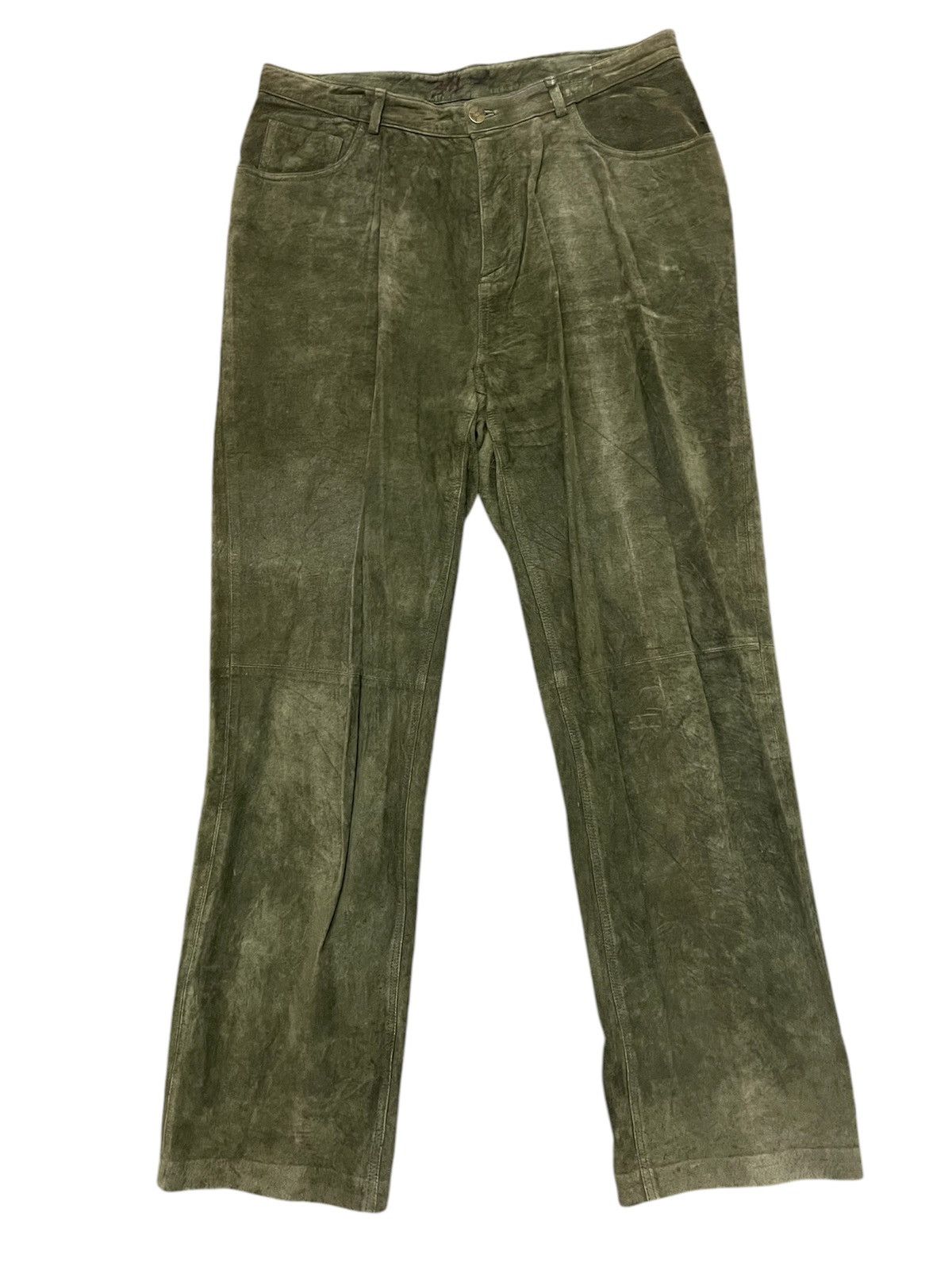 Genuine Leather × Leather × Vintage Amazing Vtg Brandon Thomas leather olive suede trouser pants Size US 32 / EU 48 - 1 Thumbnail