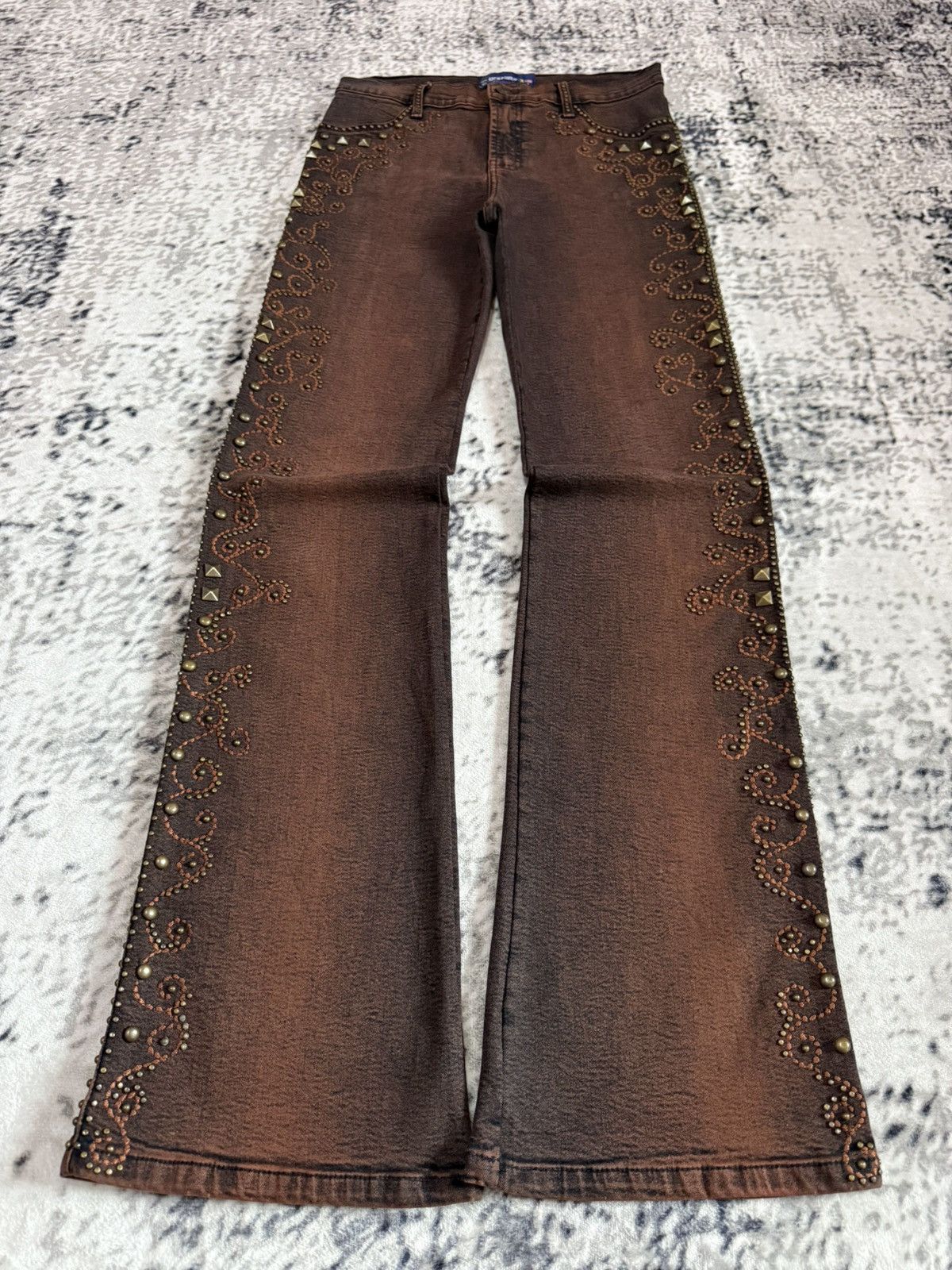 Tornado Mart Style Embroidery Studded Tribal Flare Jeans