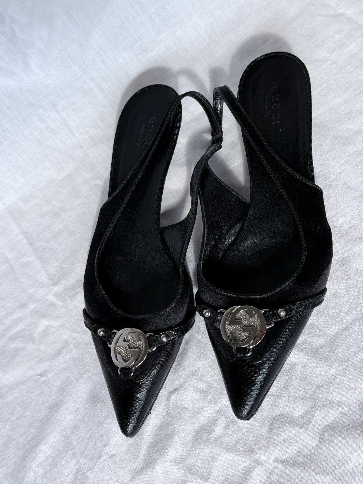 Gucci Gucci Interlocking GG Crystals Slingback Kitten Heels Size US 6.5 / IT 36.5 - 4 Thumbnail