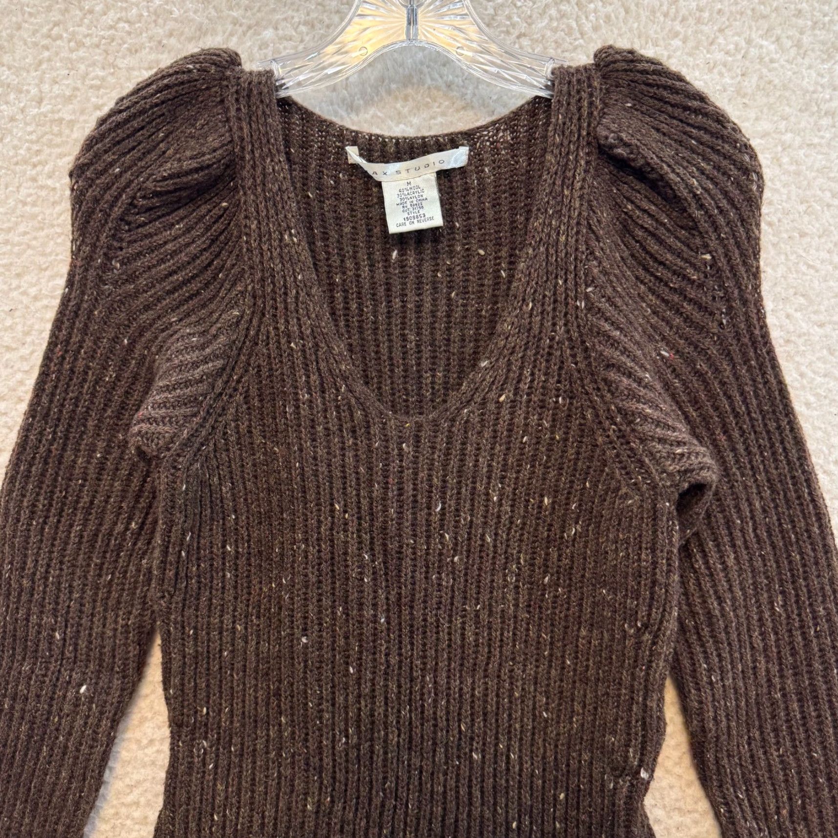 Vintage VINTAGE Y2K Mini Sweater Dress M Brown Wool Blend Knit Grunge Boho Fairy Style Max Studio Shirt? Size M / US 6-8 / IT 42-44 - 3 Thumbnail