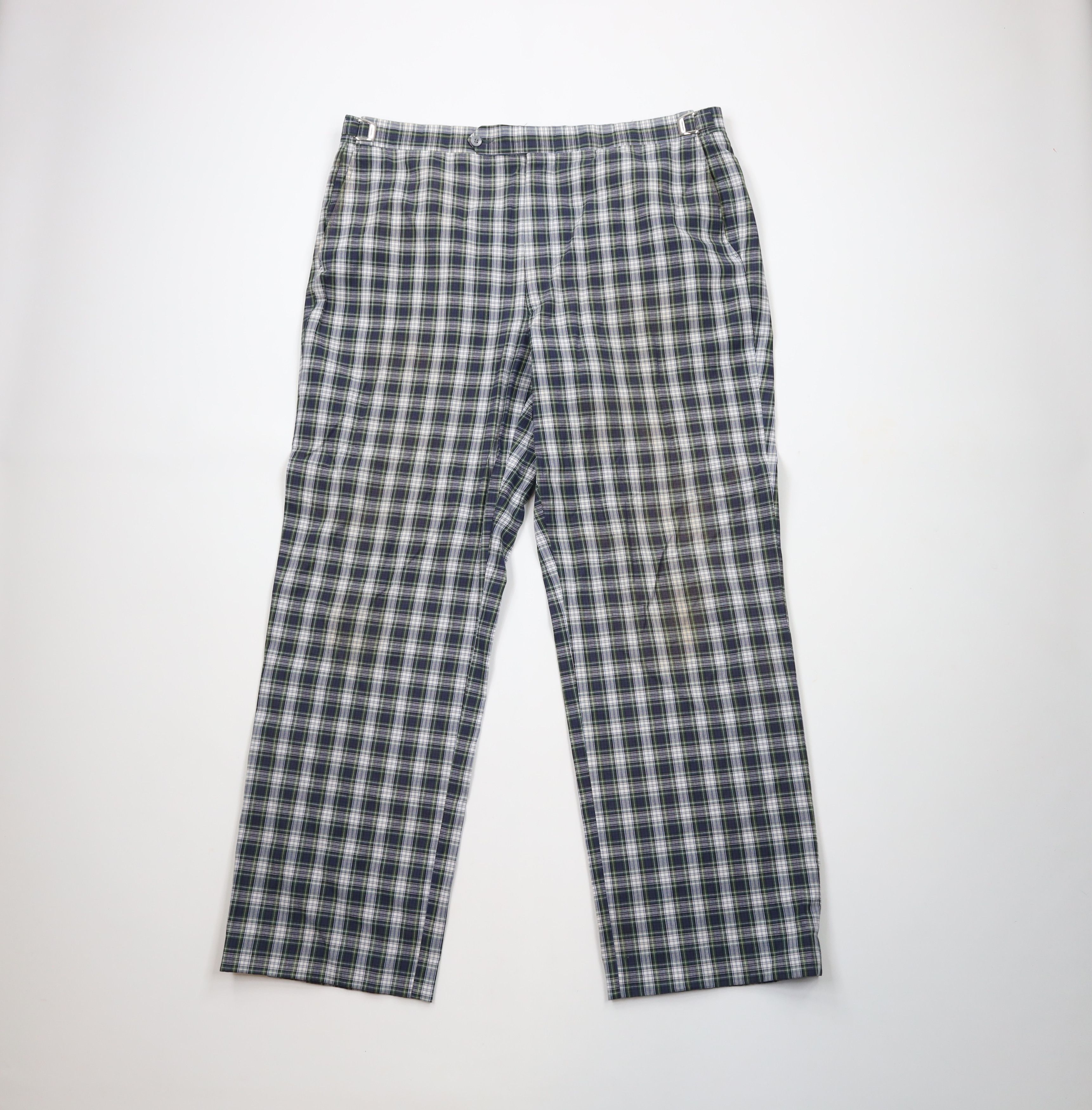 Vintage 70s Streetwear Adjustable Waist Wide Leg Pants Plaid