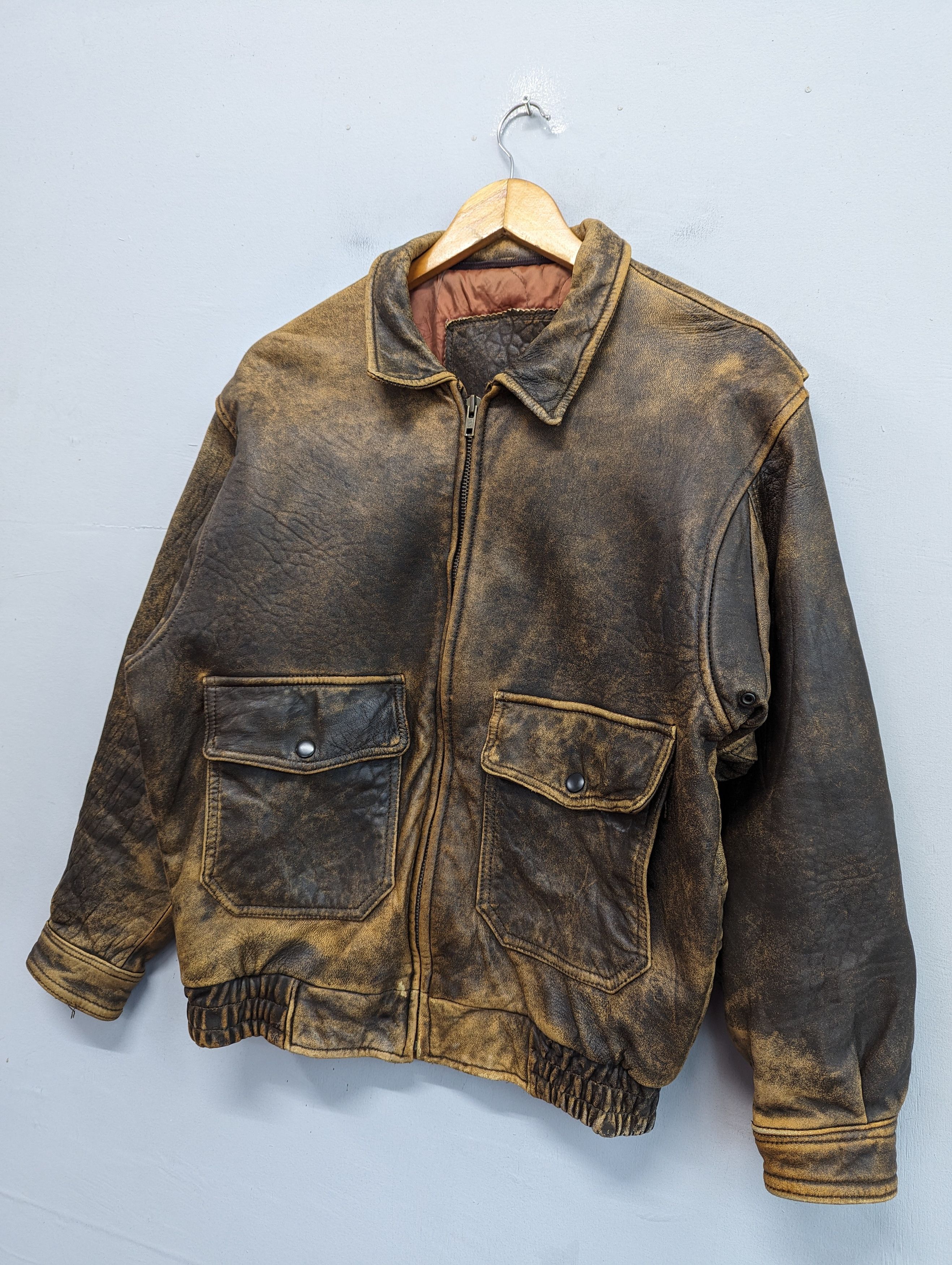 Vintage 🔥Vintage Unbrand Patina Distressed Leather Jacket Size US M / EU 48-50 / 2 - 2 Thumbnail