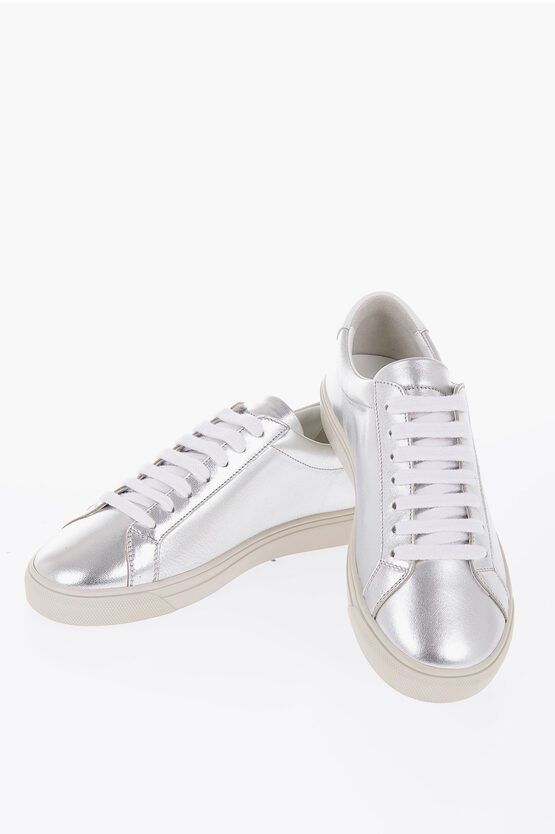 Saint Laurent Paris Metallic Effect Leather Low-Top Sneakers Size US 7 / IT 37 - 1 Thumbnail