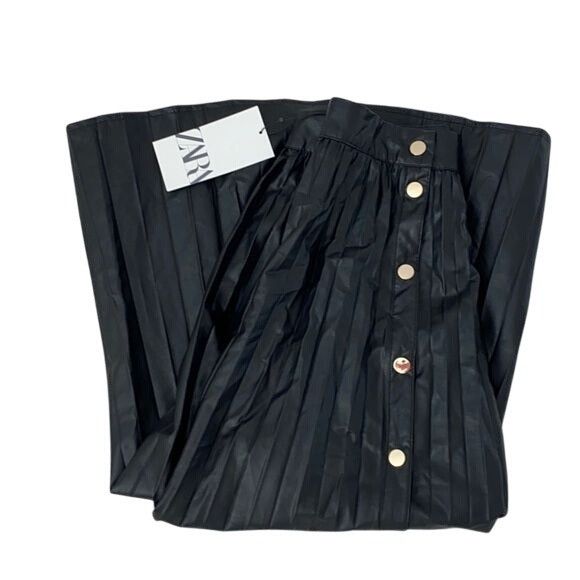 Zara Zara Black Faux Leather Pleated High Waist Skirt Size 27" / US 4 / IT 40 - 2 Thumbnail