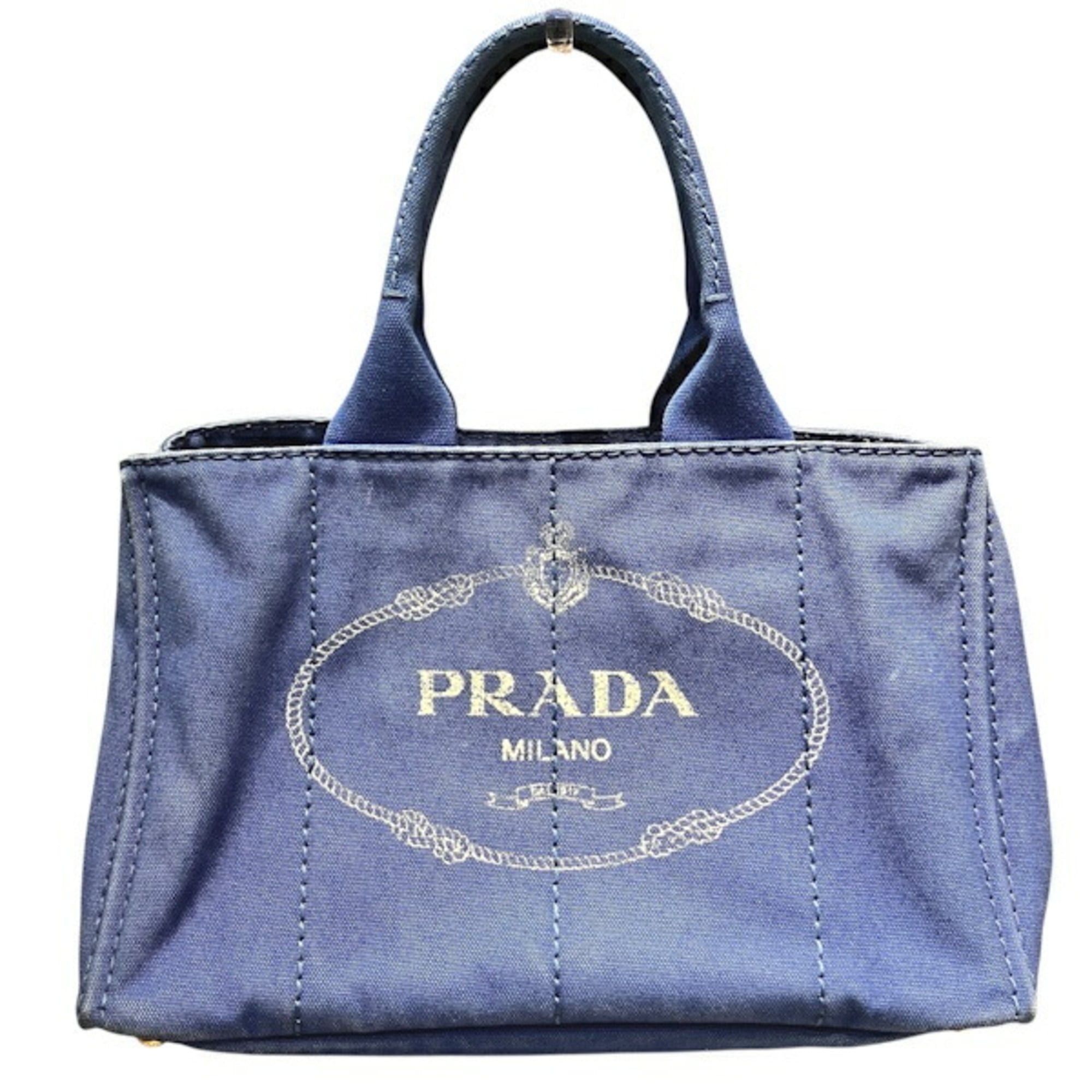 Prada Canapa BN1872 Blue Canvas Handbag Tote Bag for Women