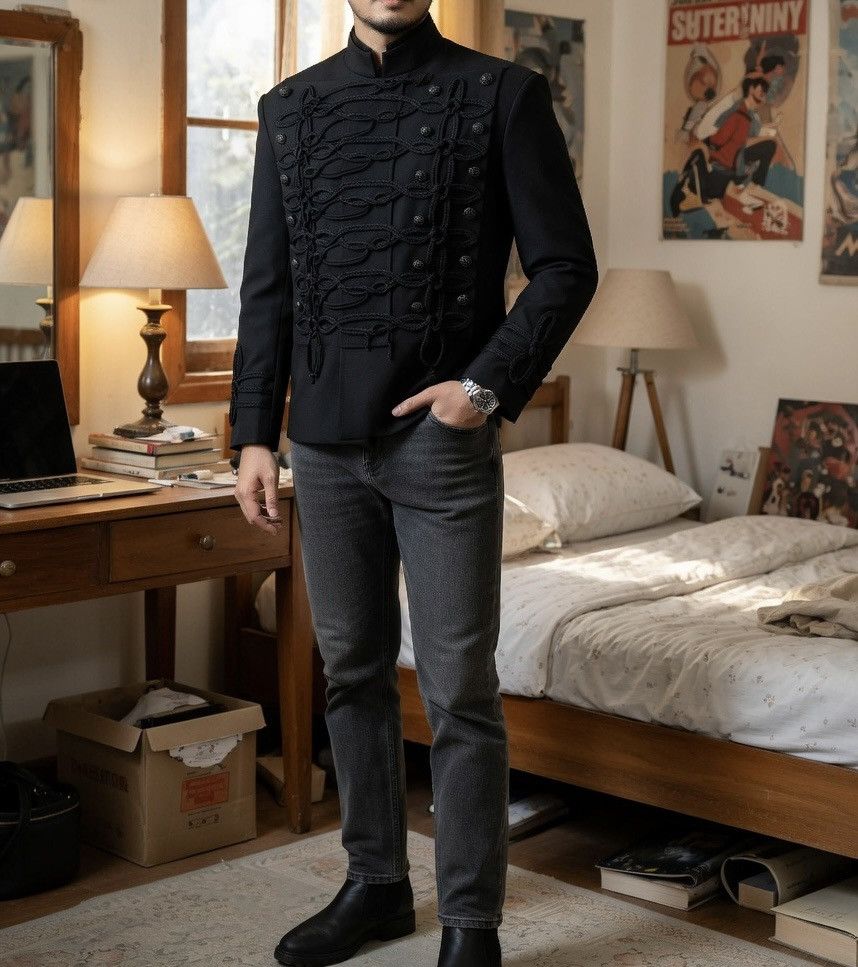 Japanese Brand Black Military-Inspired Jacket | Unique Knot Detail Size US XL / EU 56 / 4 - 9 Thumbnail