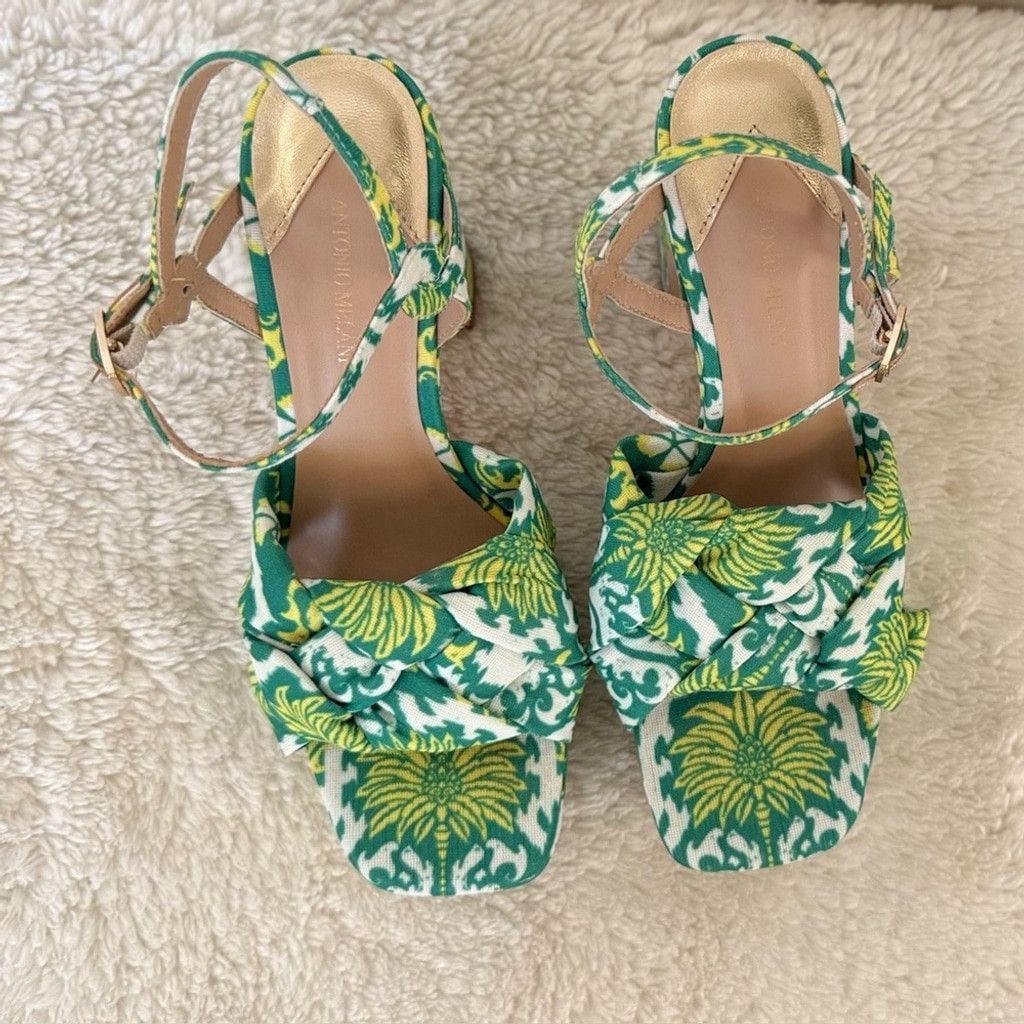Antonio Maurizi Antonio Melani Mya Royal Palm Print Braided Platform Dress Size US 8 / IT 38 - 9 Thumbnail