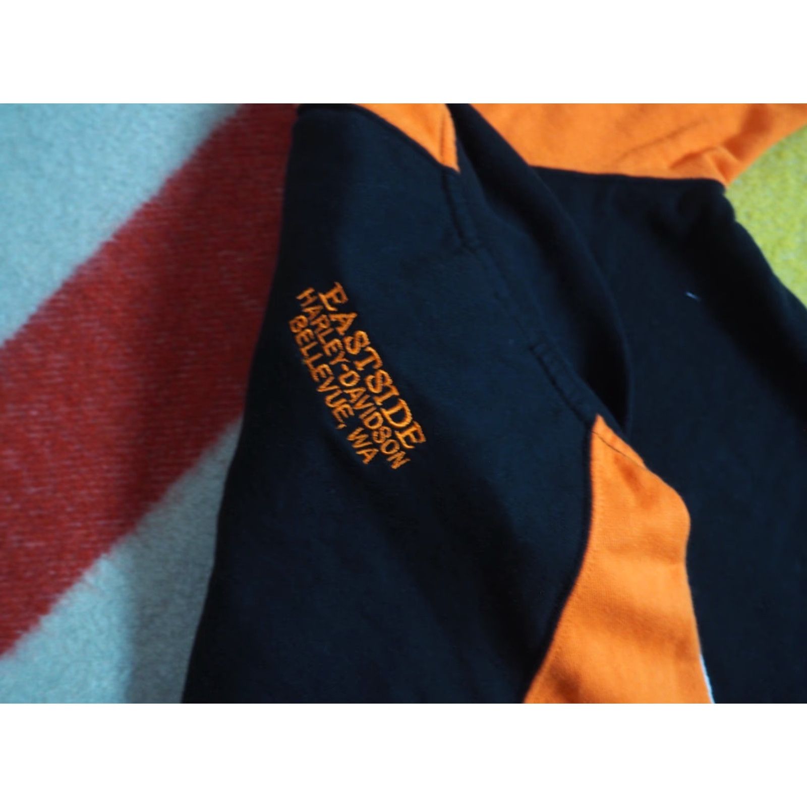Harley Davidson VINTAGE Harley-Davidson Orange Black Zip Logo Grunge Biker Shirt Womens S Size S / US 4 / IT 40 - 5 Thumbnail