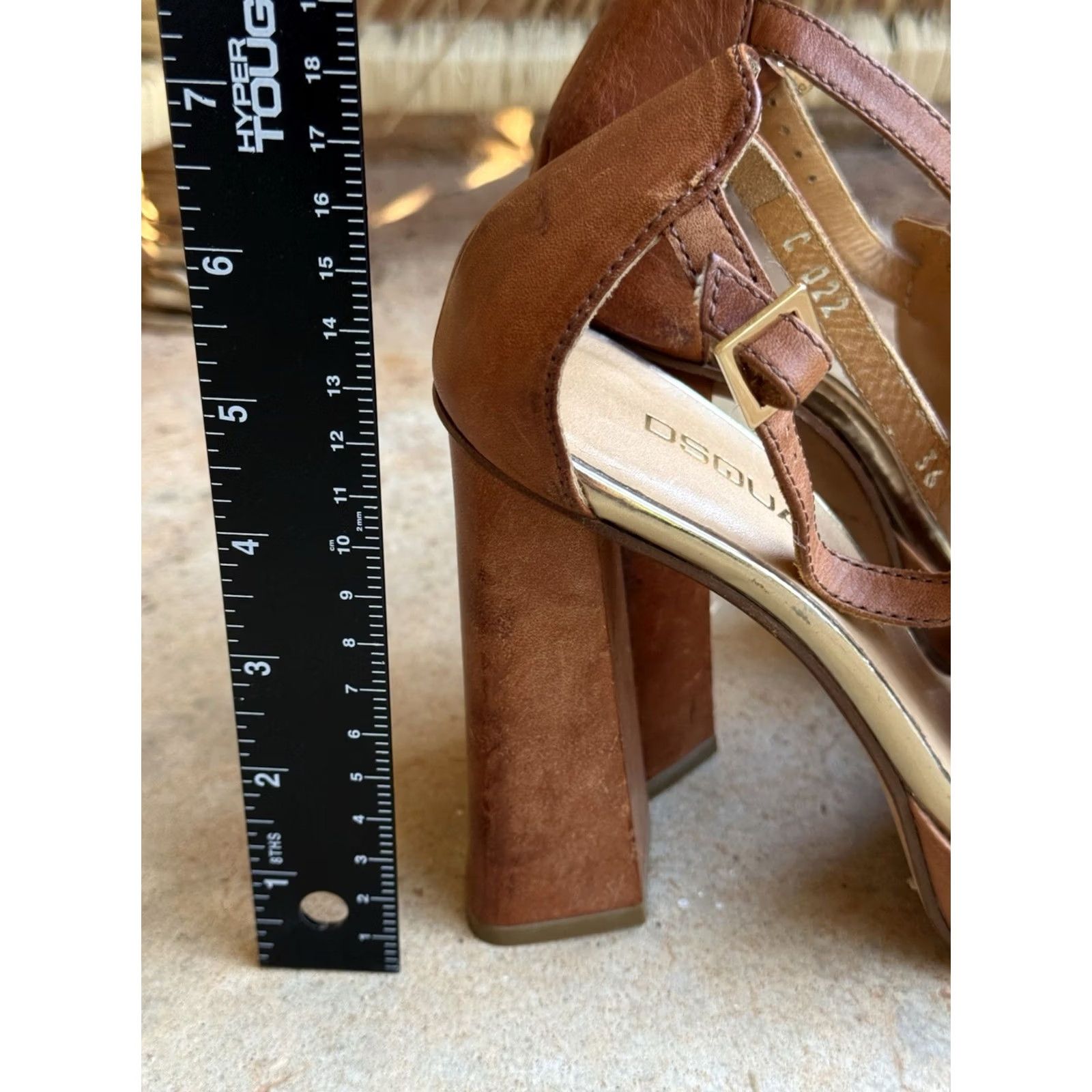 Dsquared2 Dsquared2 Women's 6 High Chunky Chain Block Heel Platform Leather Sandals, Brown, Leather, Italy, Platform, Heel, Sandals, Women, Ultra High Size US 6 / IT 36 - 7 Thumbnail