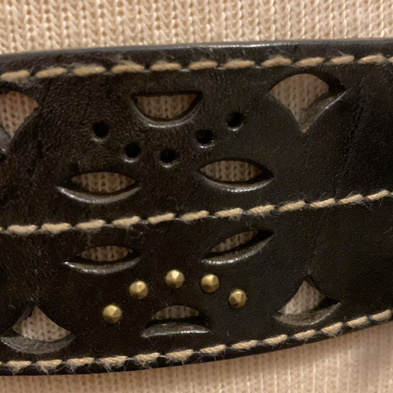 Vintage Double buckle perforated leather belt solid brass with studs Size ONE SIZE - 8 Thumbnail
