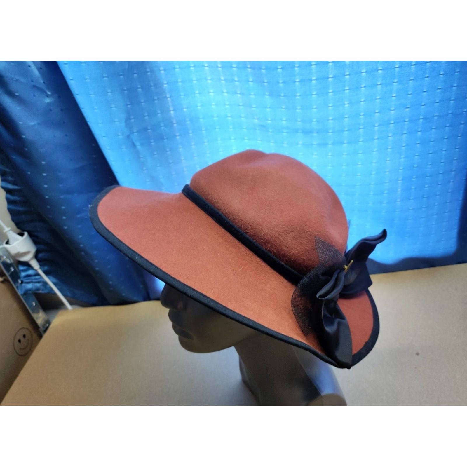 Vintage TONAK Womens Wide Brim Hat Sun Size 55 Brown Vintage Rabbit Hair Bow Straw Sun Hat Womens 55 Brown Vintage Tonak Size ONE SIZE - 3 Thumbnail