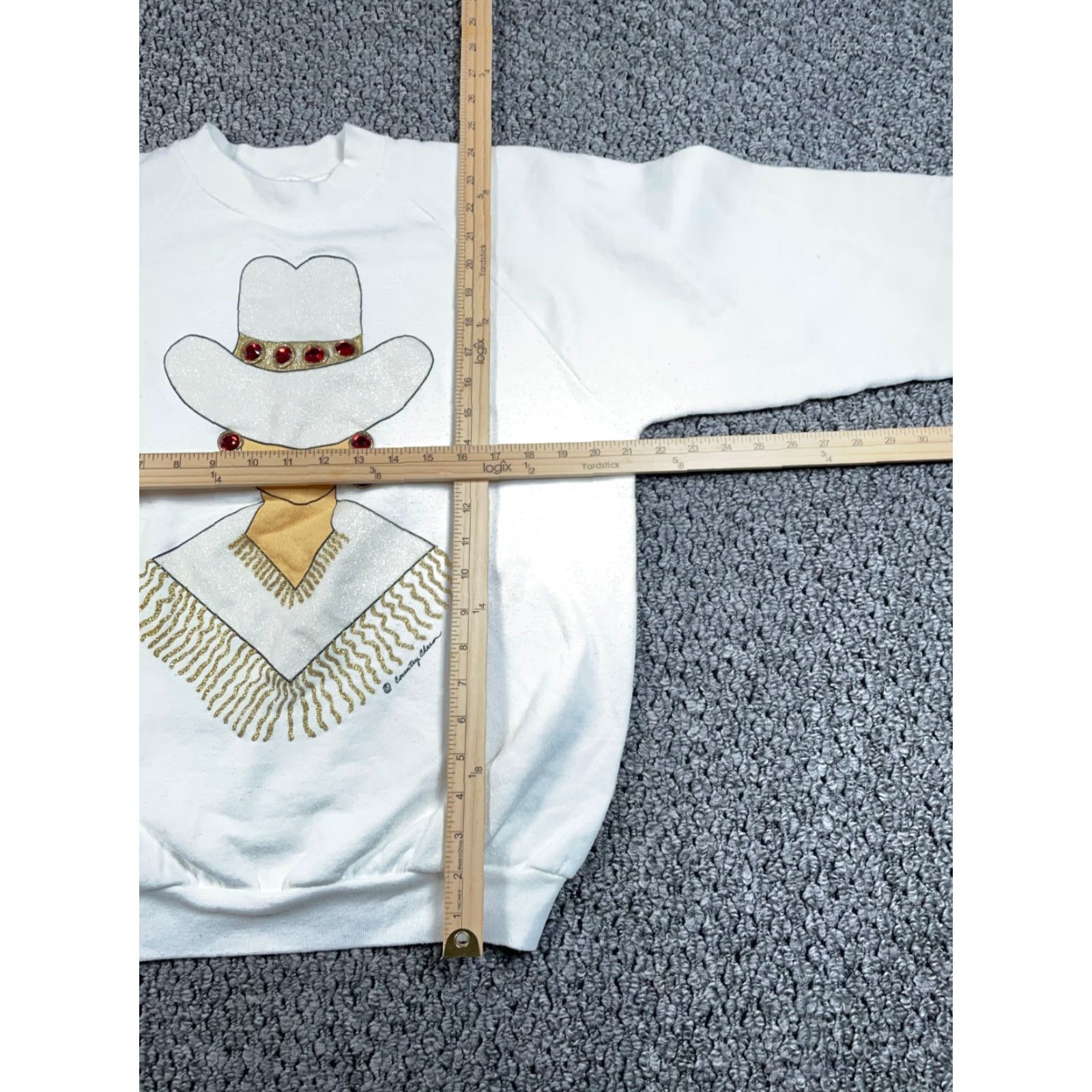 Fruit Of The Loom VTG Fruit of the Loom Sweatshirt White Crew Neck Pullover Long Sleeve Bejeweled Graphic Print Cowboy Cowgirl Western 80s Adult Large Women Size L / US 10 / IT 46 - 4 Thumbnail