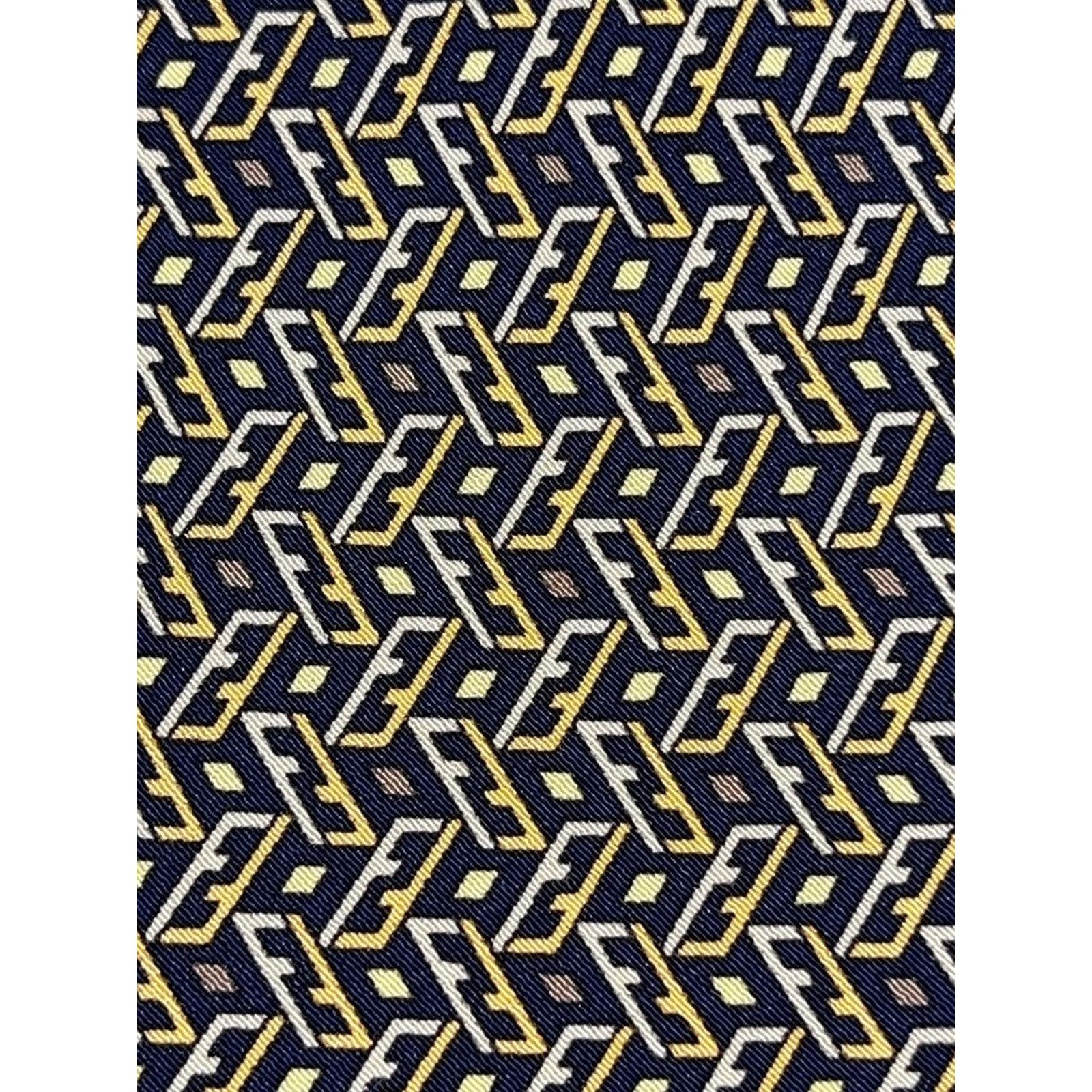 Fendi Fendi Cravatte Vintage Silk Tie Navy Gold All Over FF Logo Size ONE SIZE - 5 Thumbnail