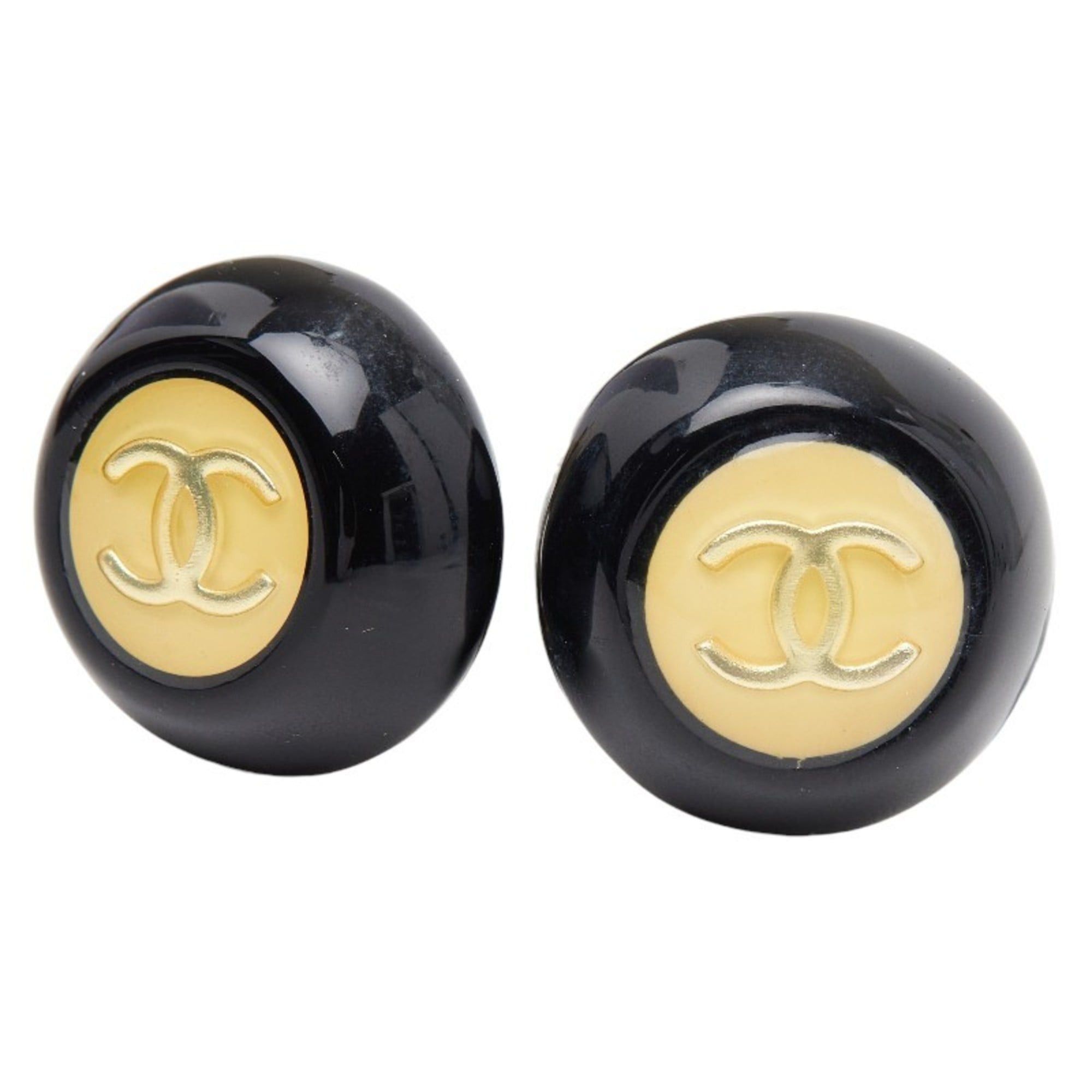 Chanel CHANEL Coco Mark Vintage Earrings in Black Gold Enamel and Plated for Women Size ONE SIZE - 1 Thumbnail