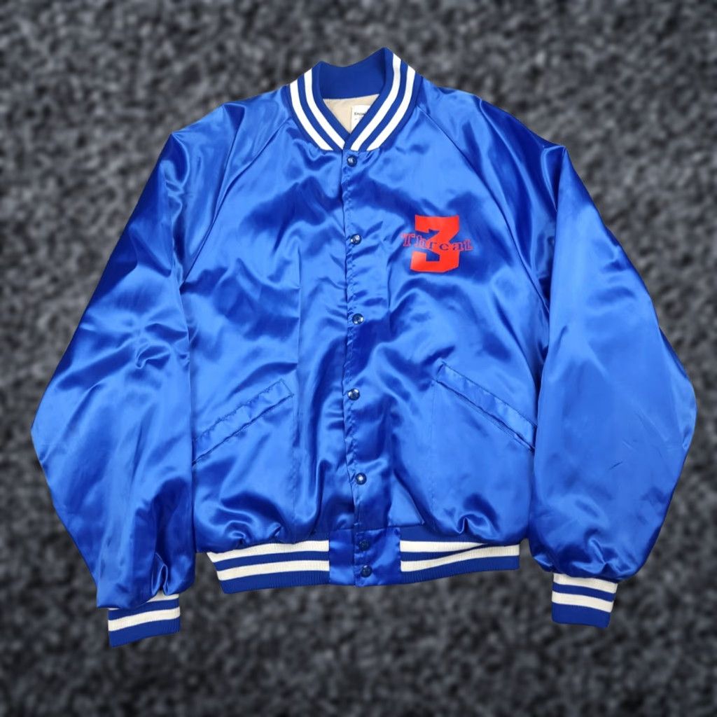 Vintage VINTAGE King Louie Satin Bomber Jacket Mens XL Blue Lined TRIPLE THREAT 3 Threat Jacket Mens XL Blue Satin Bomber Size US XL / EU 56 / 4 - 1 Thumbnail