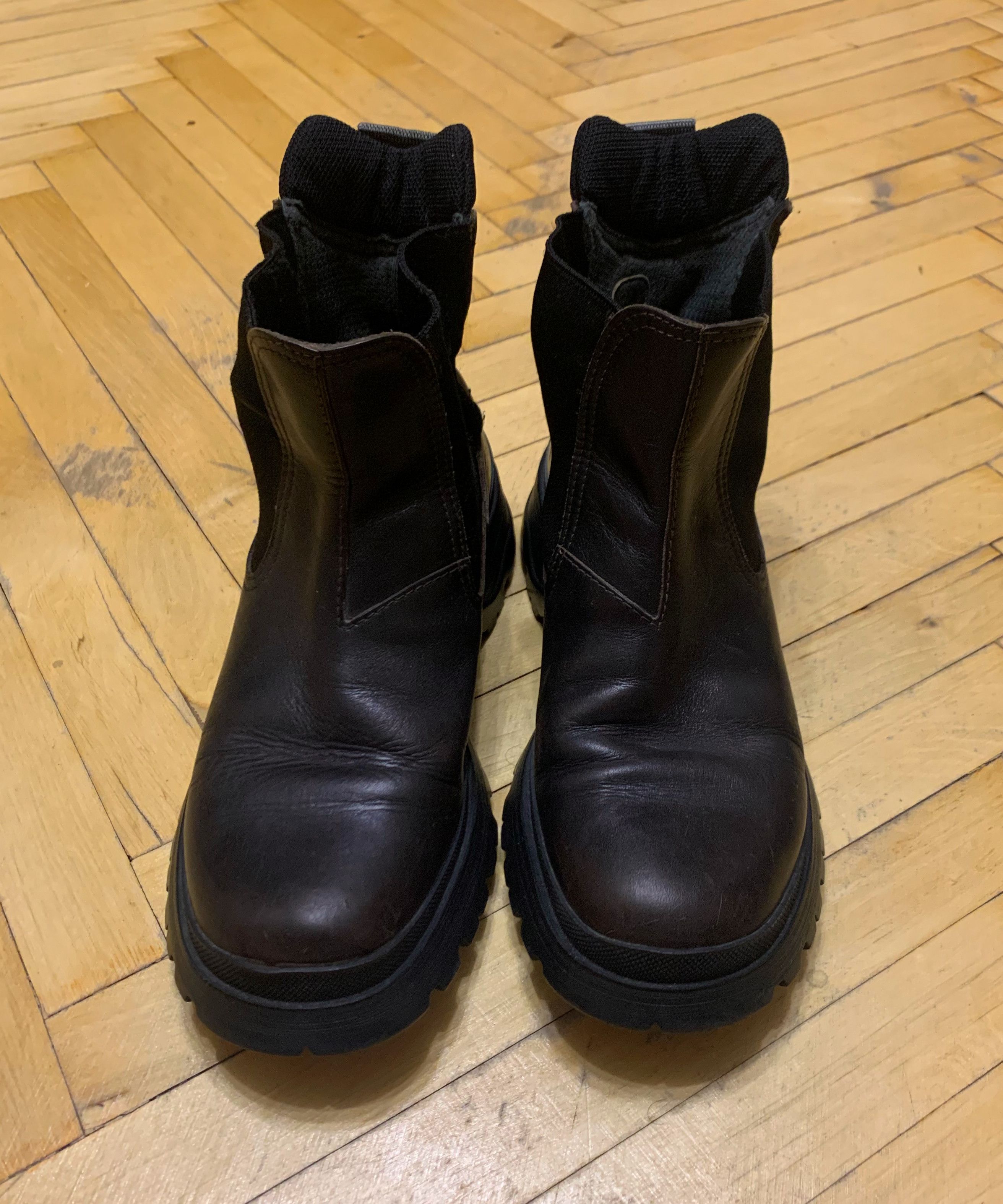 Prada 🔴 PRADA Boots Brown Shoes Vintage Leather Tractor Combat Size US 6.5 / IT 36.5 - 5 Thumbnail